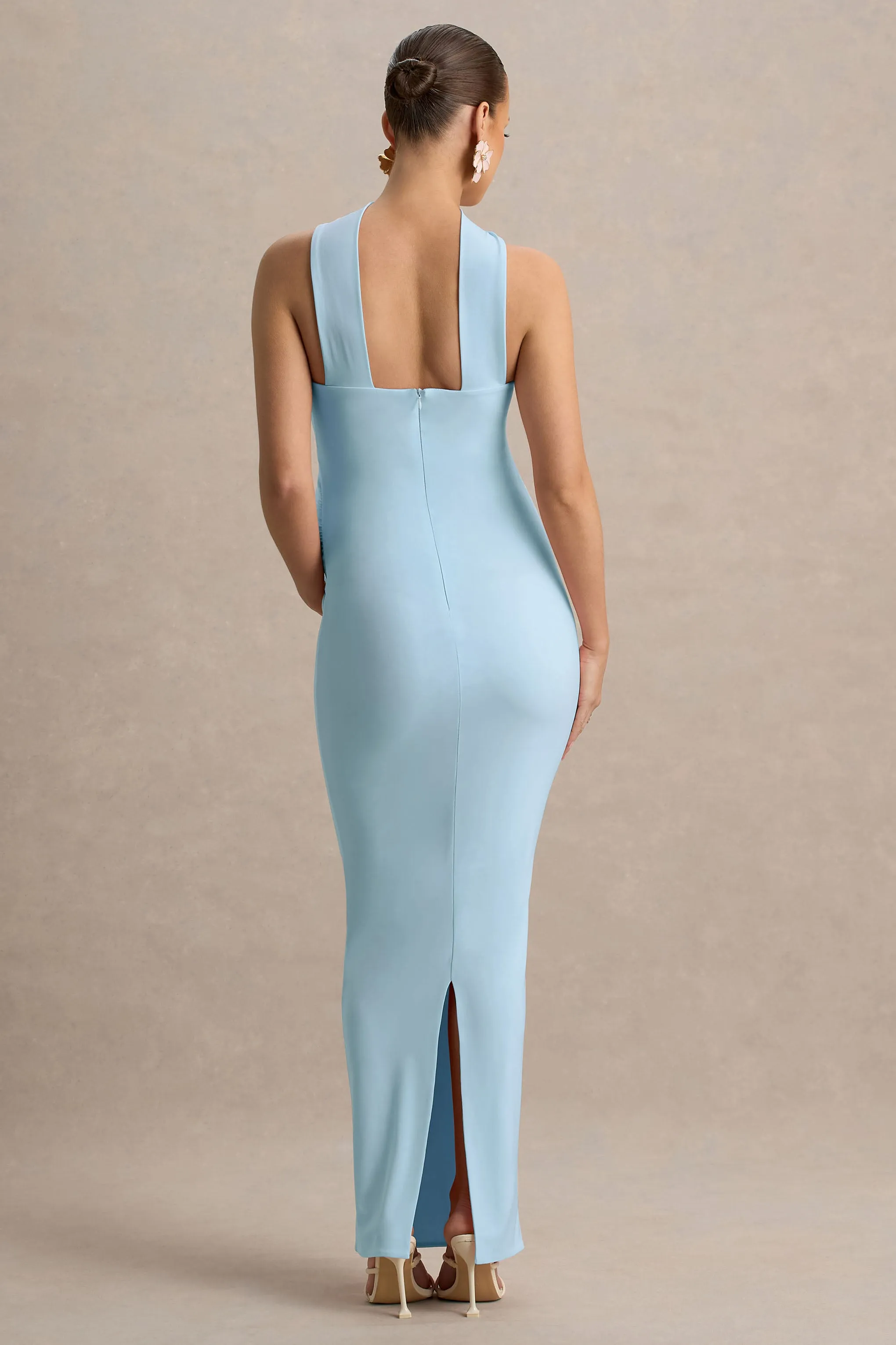 Glaze | Powder Blue High-Neck Maternity Maxi Dress sold by Club L London product image thumbnail 2