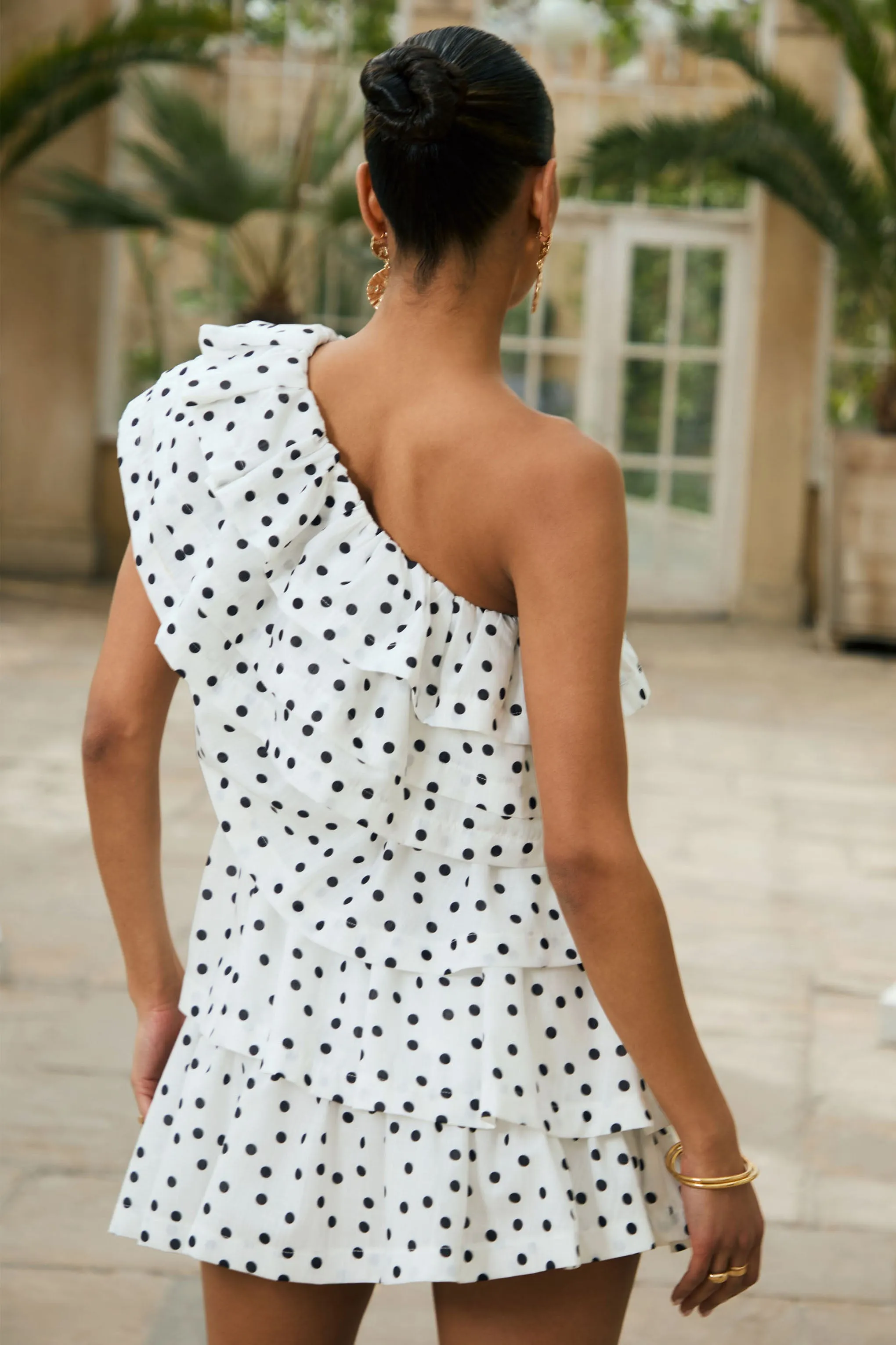 Orla | White Polka Dot Asymmetric Ruffled Mini Dress sold by Club L London product image thumbnail 5