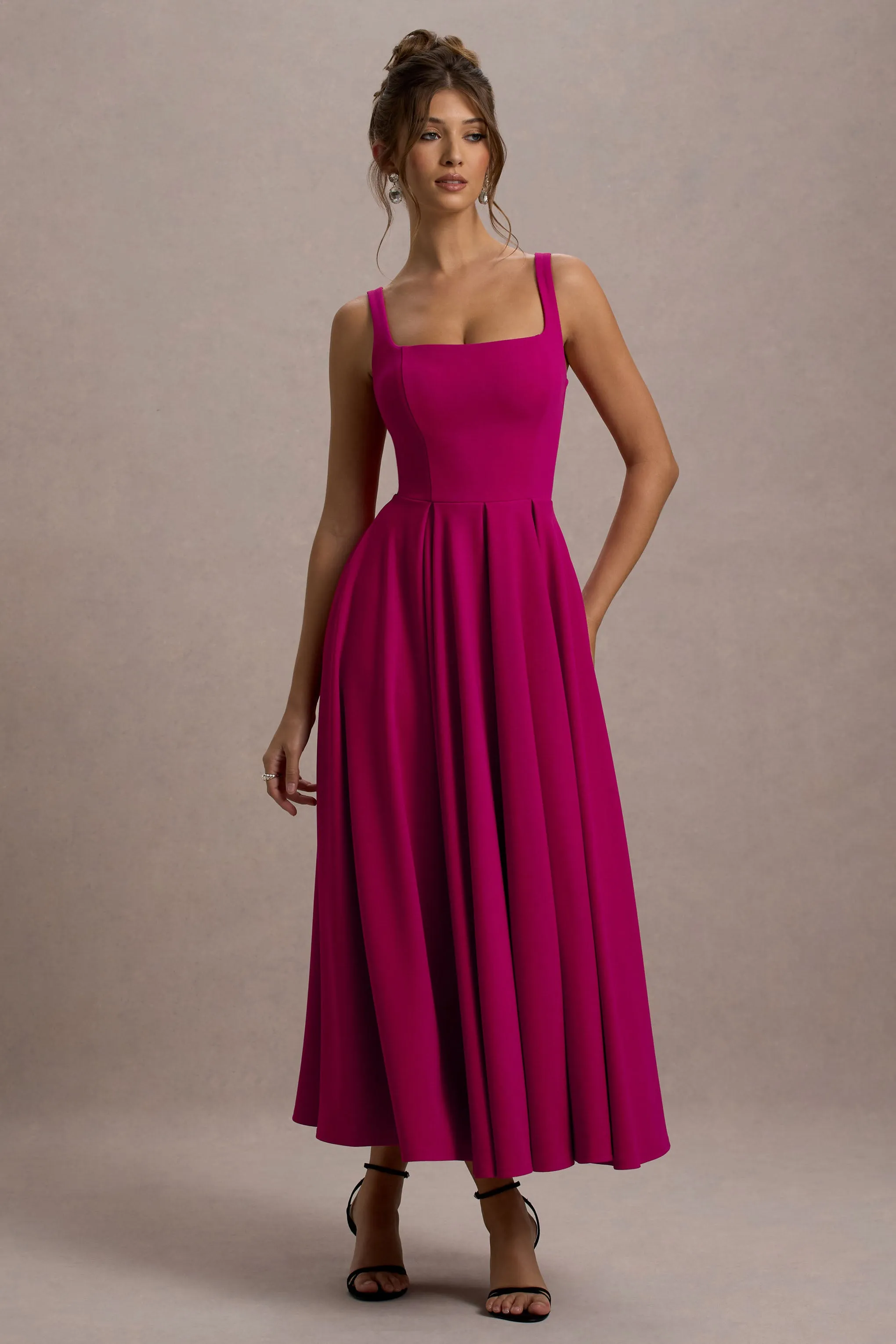 Parina | Hot Pink Strappy Volume-Hem Maxi Dress sold by Club L London product image thumbnail 4