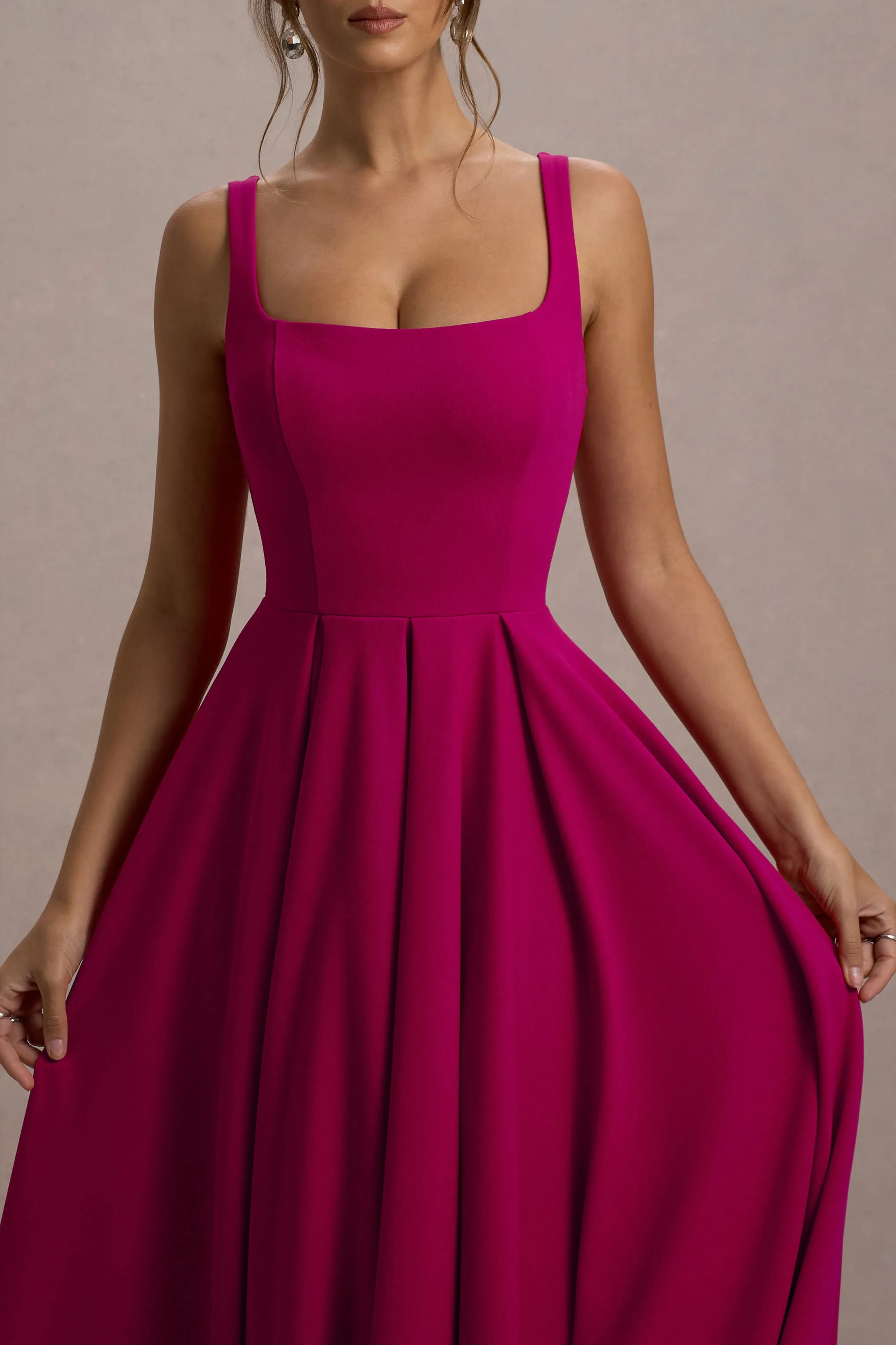 Parina | Hot Pink Strappy Volume-Hem Maxi Dress sold by Club L London product image thumbnail 3
