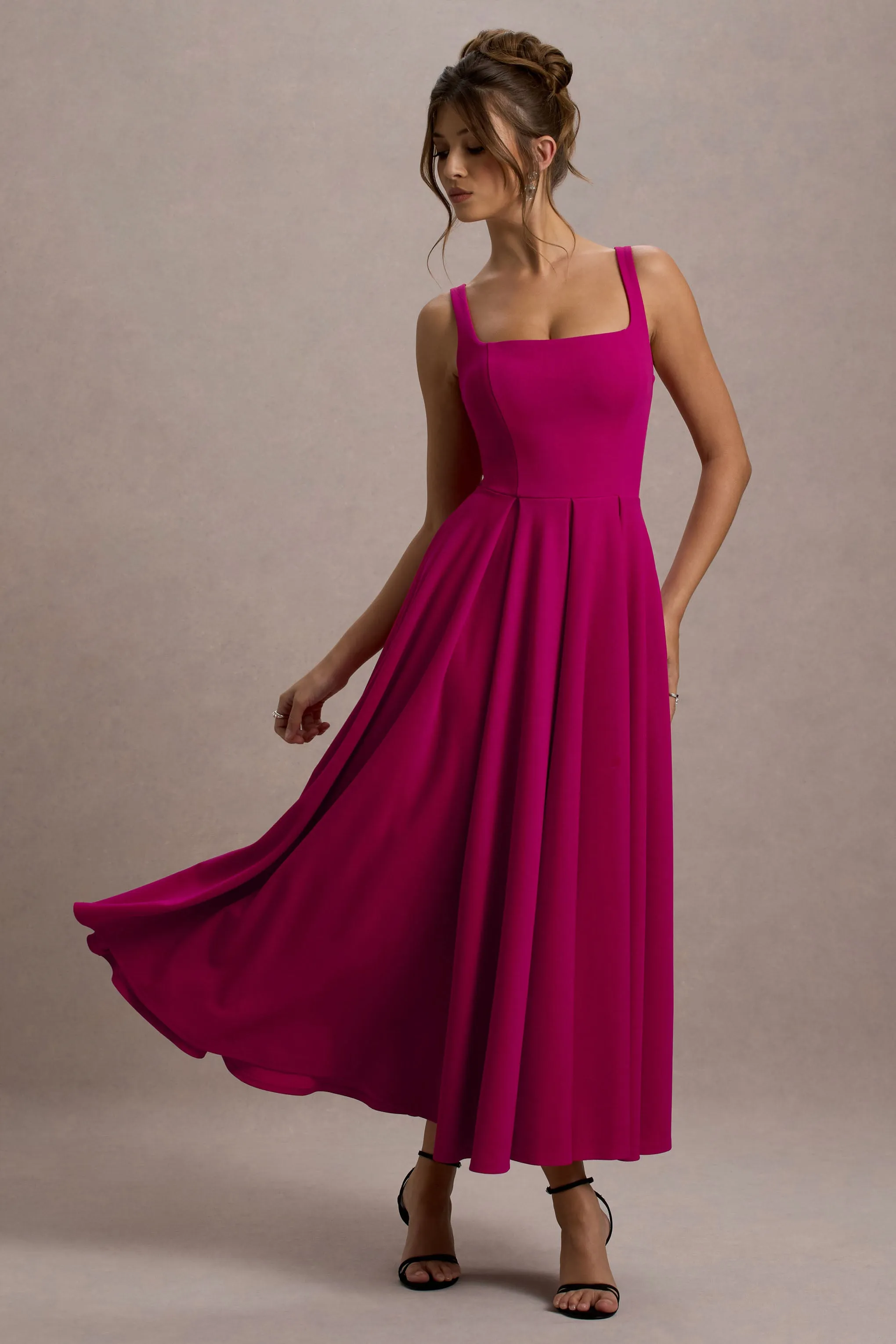 Parina | Hot Pink Strappy Volume-Hem Maxi Dress sold by Club L London product image thumbnail 5