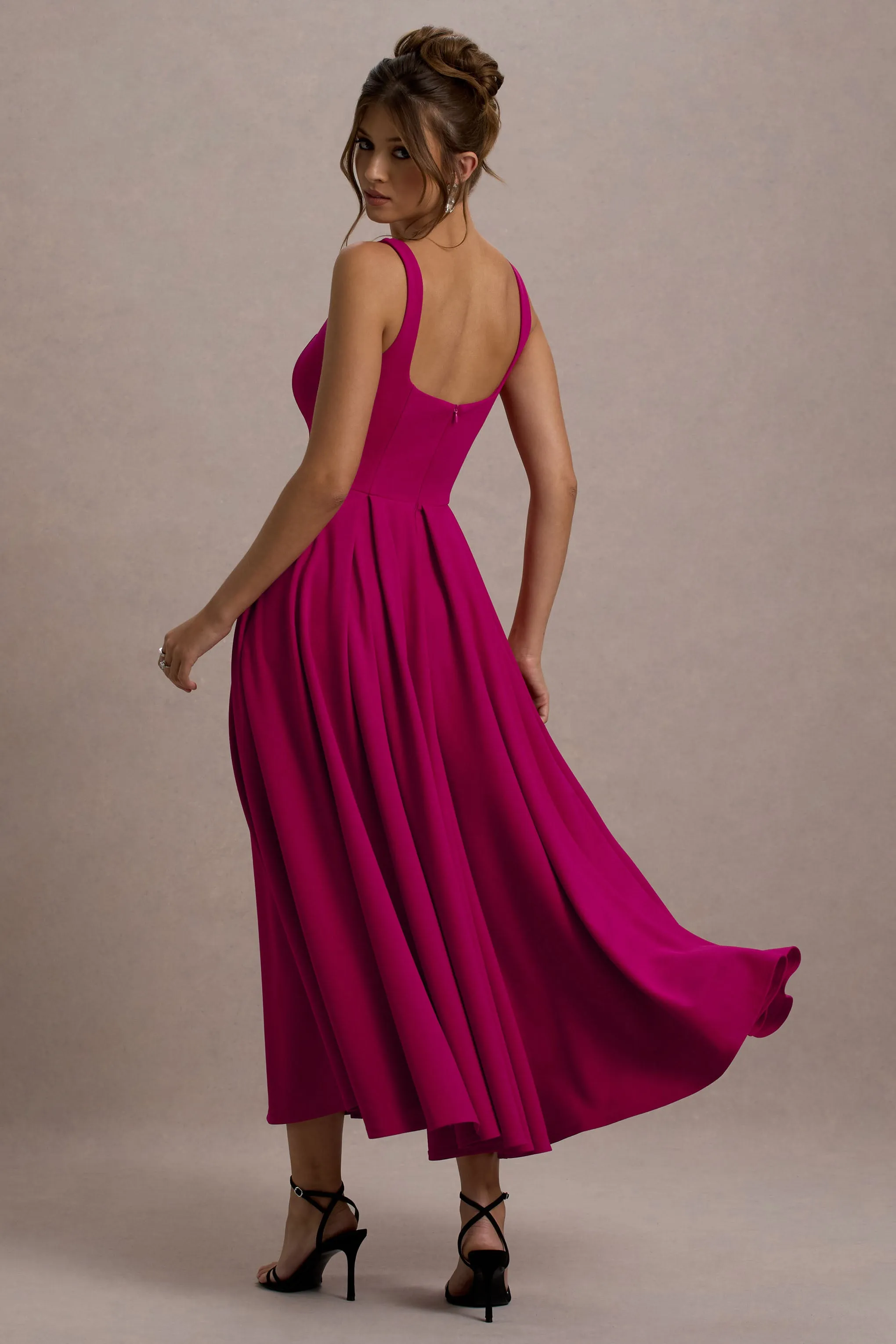 Parina | Hot Pink Strappy Volume-Hem Maxi Dress sold by Club L London product image thumbnail 2