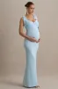 Sheen | Powder Blue Sweetheart Bow Strap Maternity Midi Dress sold by Club L London