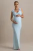 Sheen | Powder Blue Sweetheart Bow Strap Maternity Midi Dress sold by Club L London