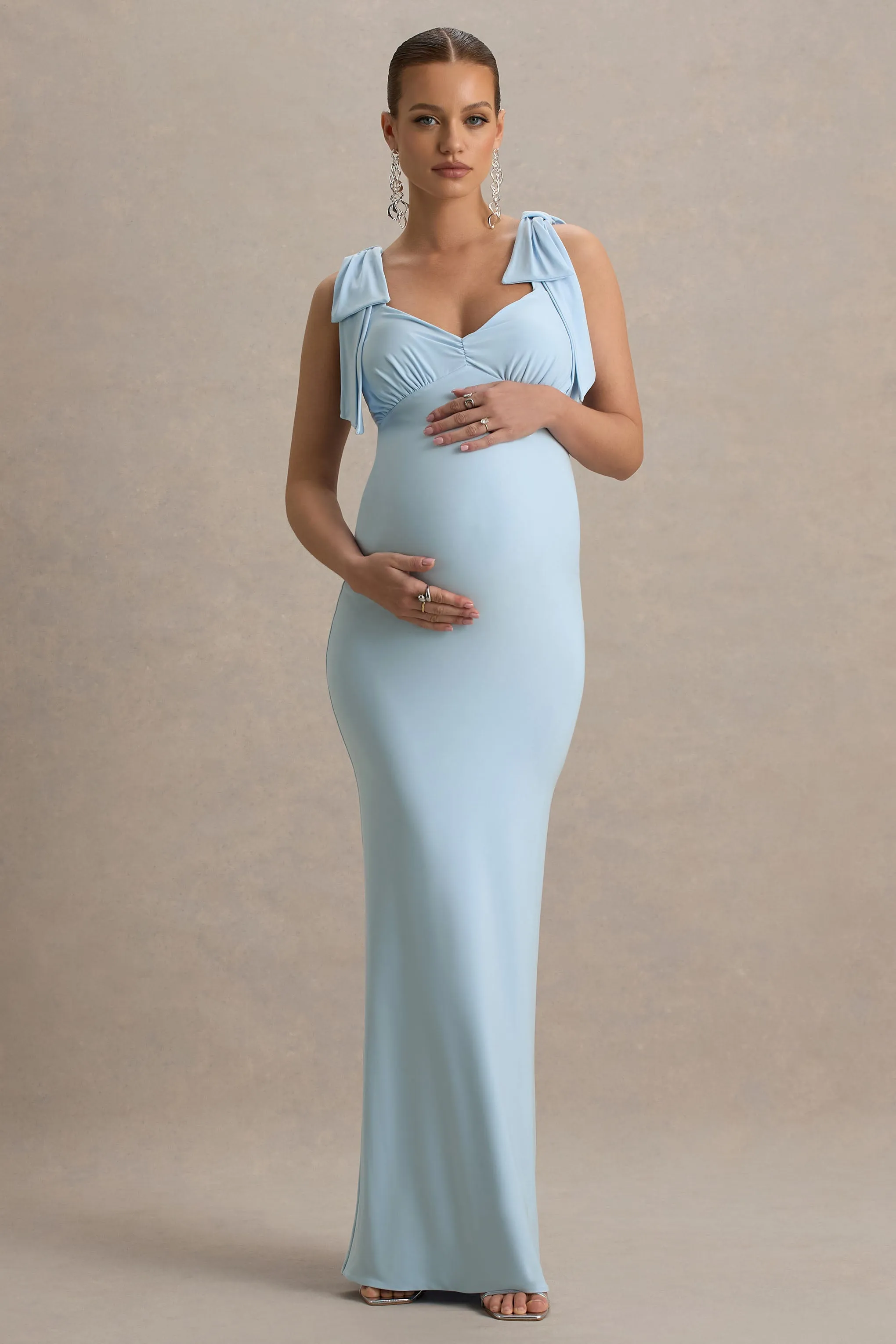 Sheen | Powder Blue Sweetheart Bow Strap Maternity Midi Dress sold by Club L London product image thumbnail 4