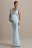 Sheen | Powder Blue Sweetheart Bow Strap Maternity Midi Dress sold by Club L London