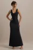 Morgan | Black Satin Corset Maxi Dress sold by Club L London