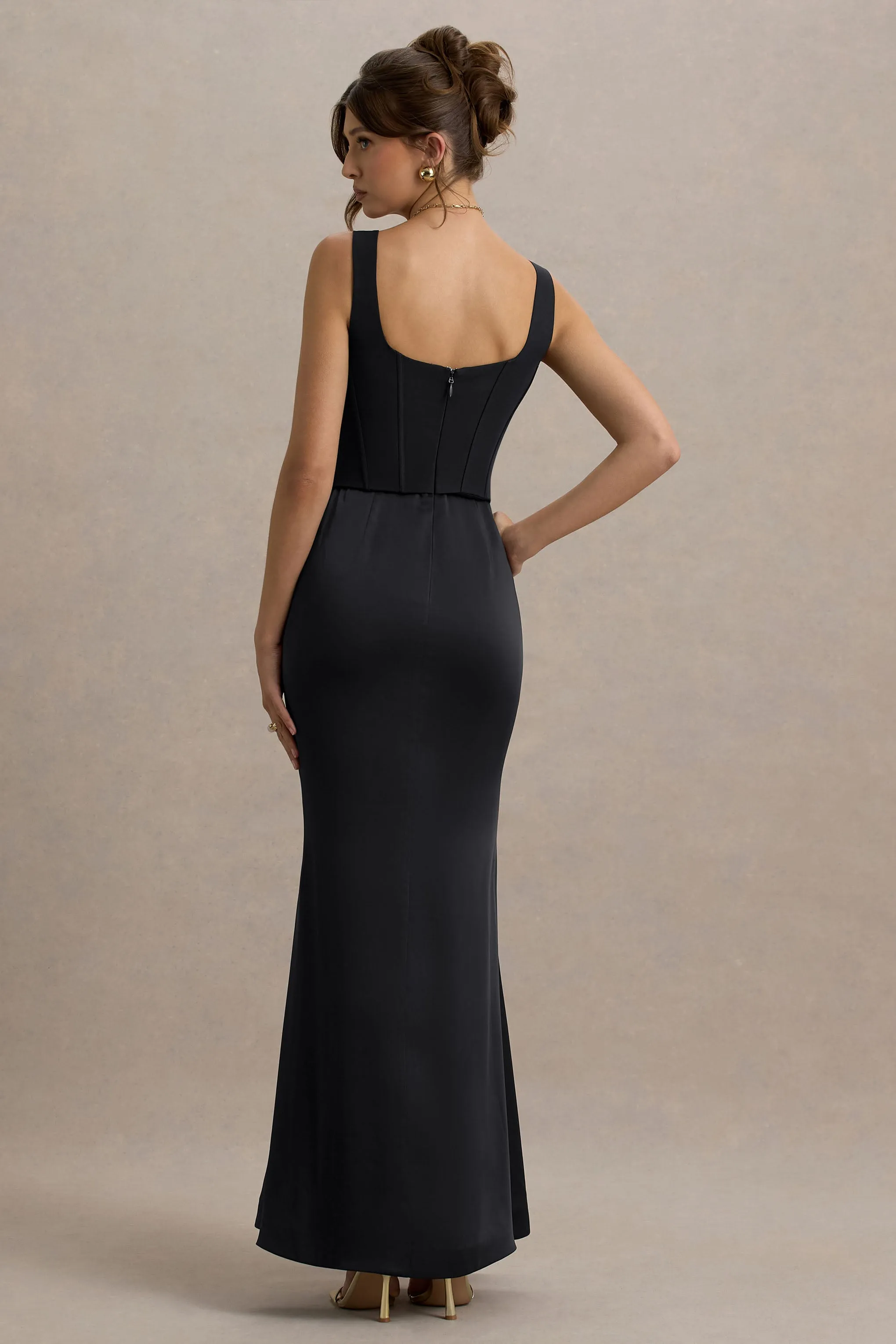 Morgan | Black Satin Corset Maxi Dress sold by Club L London product image thumbnail 2