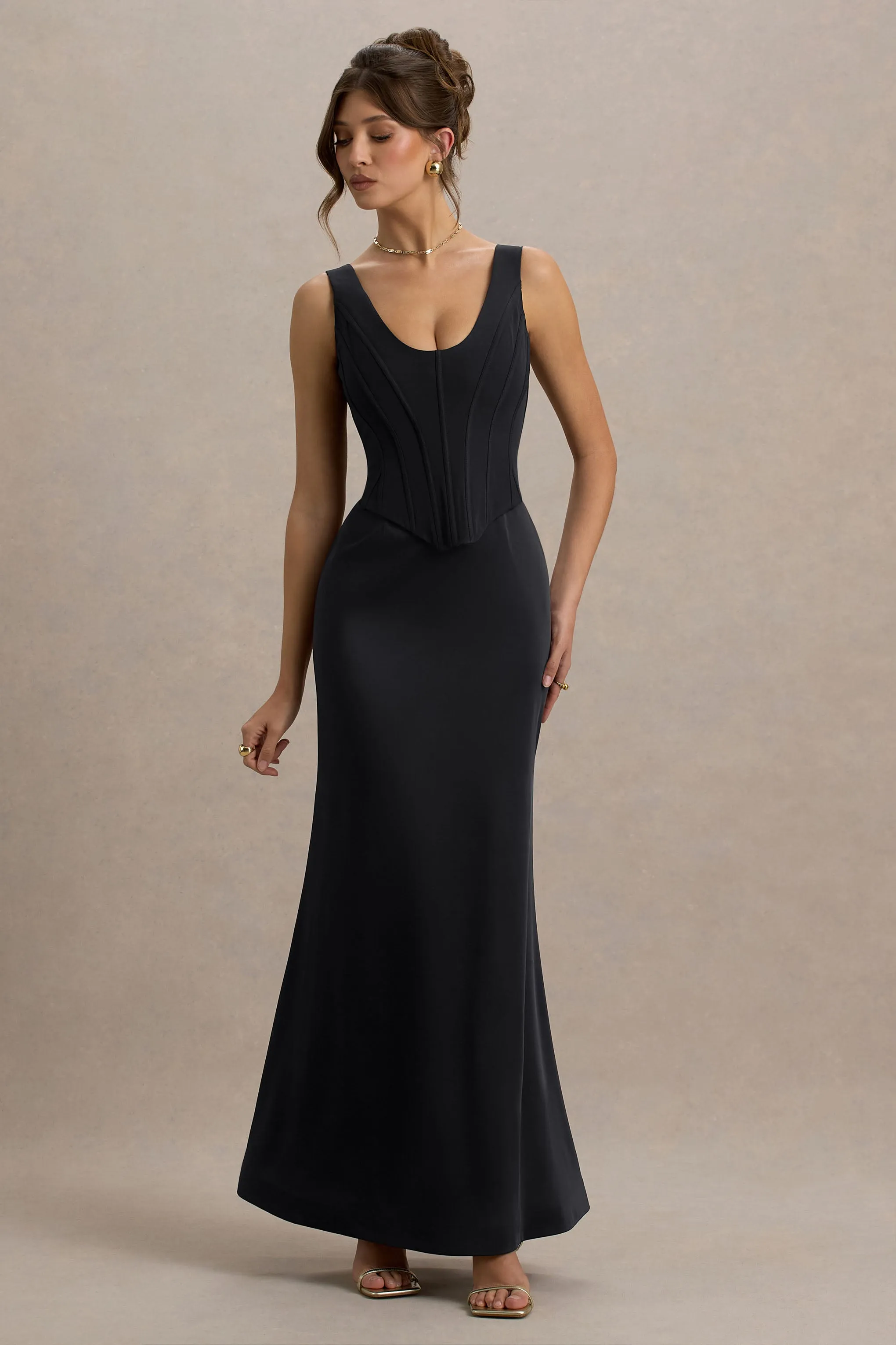 Morgan | Black Satin Corset Maxi Dress sold by Club L London product image thumbnail 5