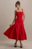 Parida | Red Poplin Drop-Waist Midi Dress With Peplum Hem sold by Club L London
