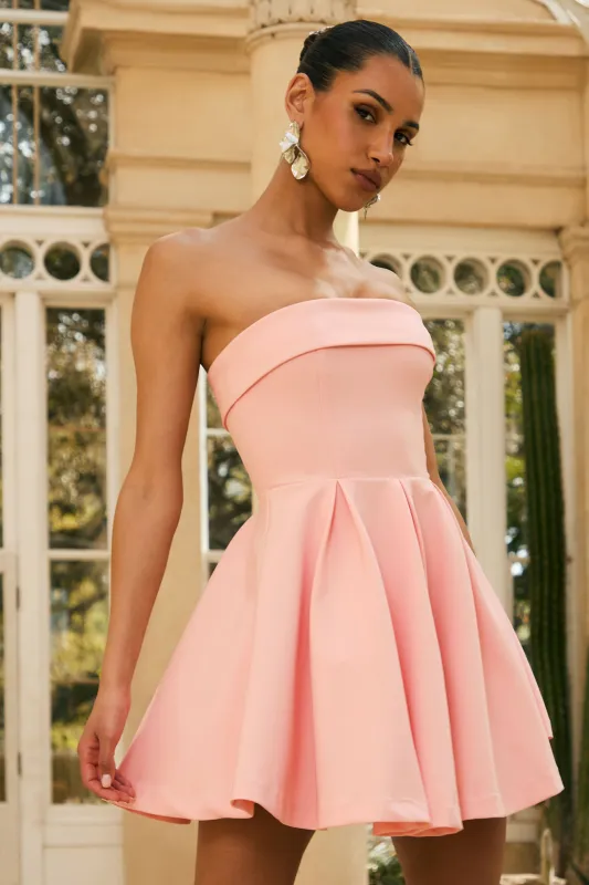 Bruna | Light Pink Bandeau Skater Mini Dress sold by Club L London