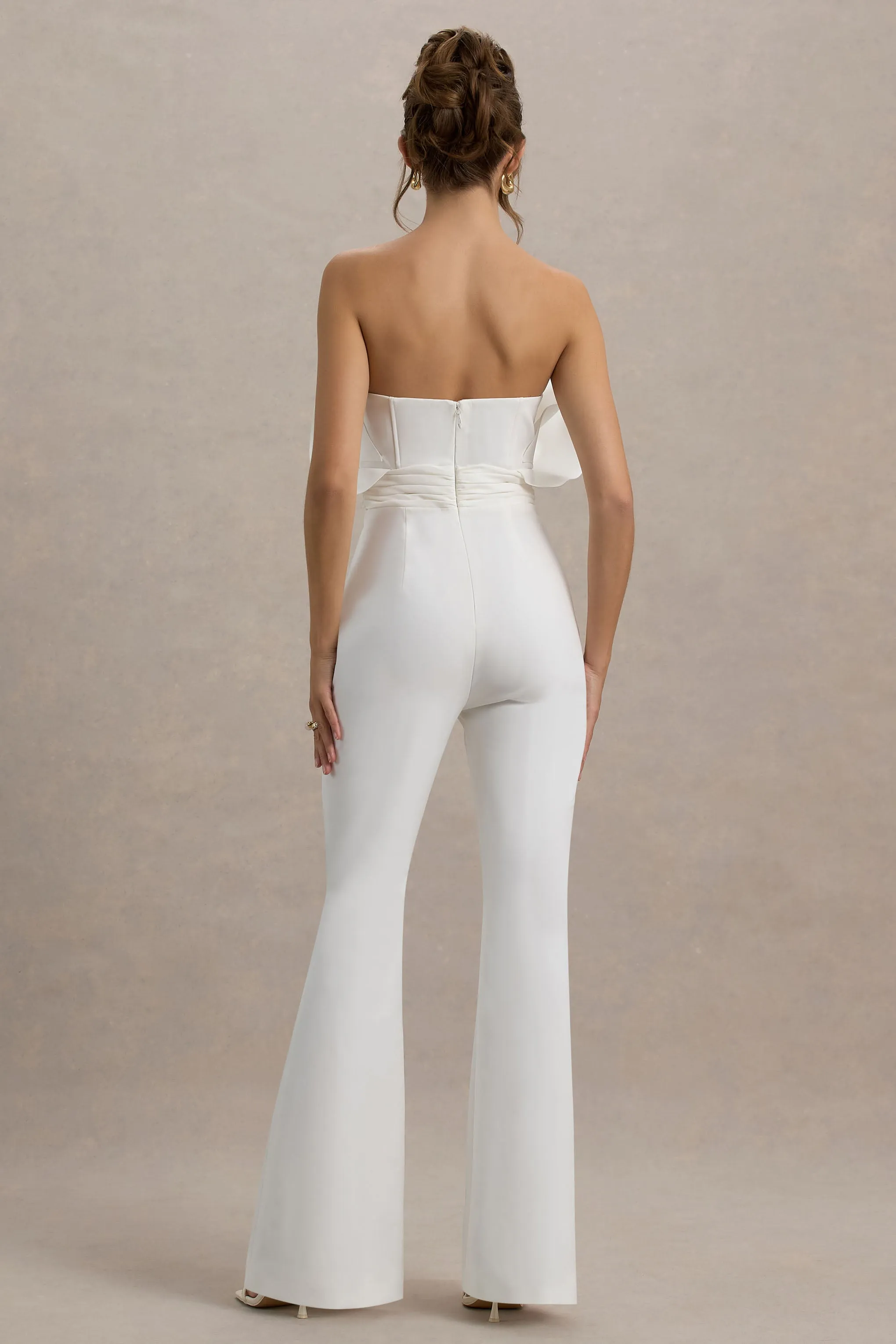 Riga | White Ruffled Asymmetric Jumpsuit sold by Club L London product image thumbnail 2