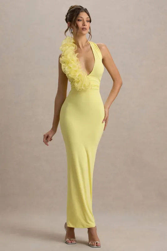 Harriet | Lemon Plunge-Neck Maxi Dress With Floral Detail sold by Club L London