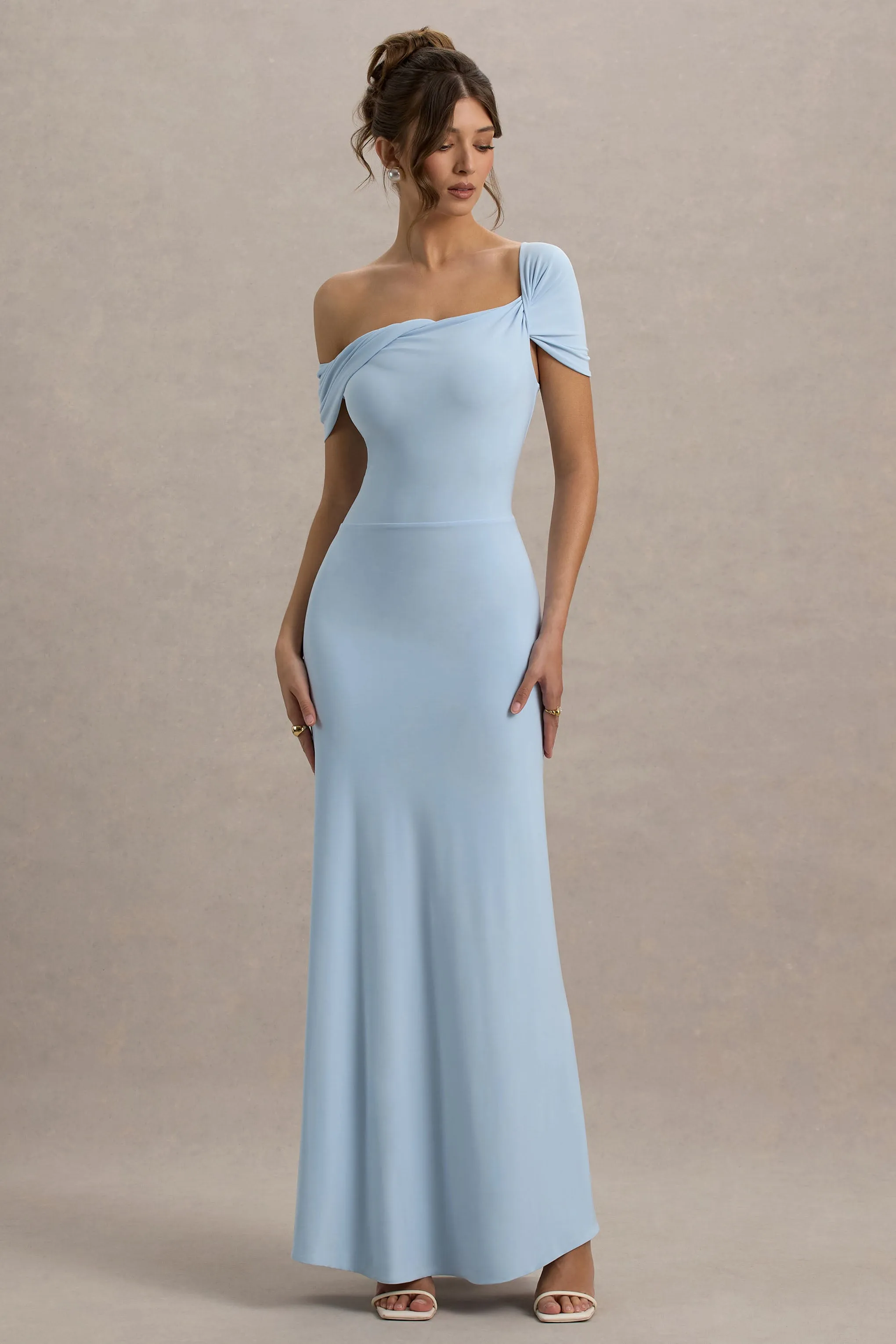 Amel | Powder Blue Asymmetric Maxi Dress sold by Club L London