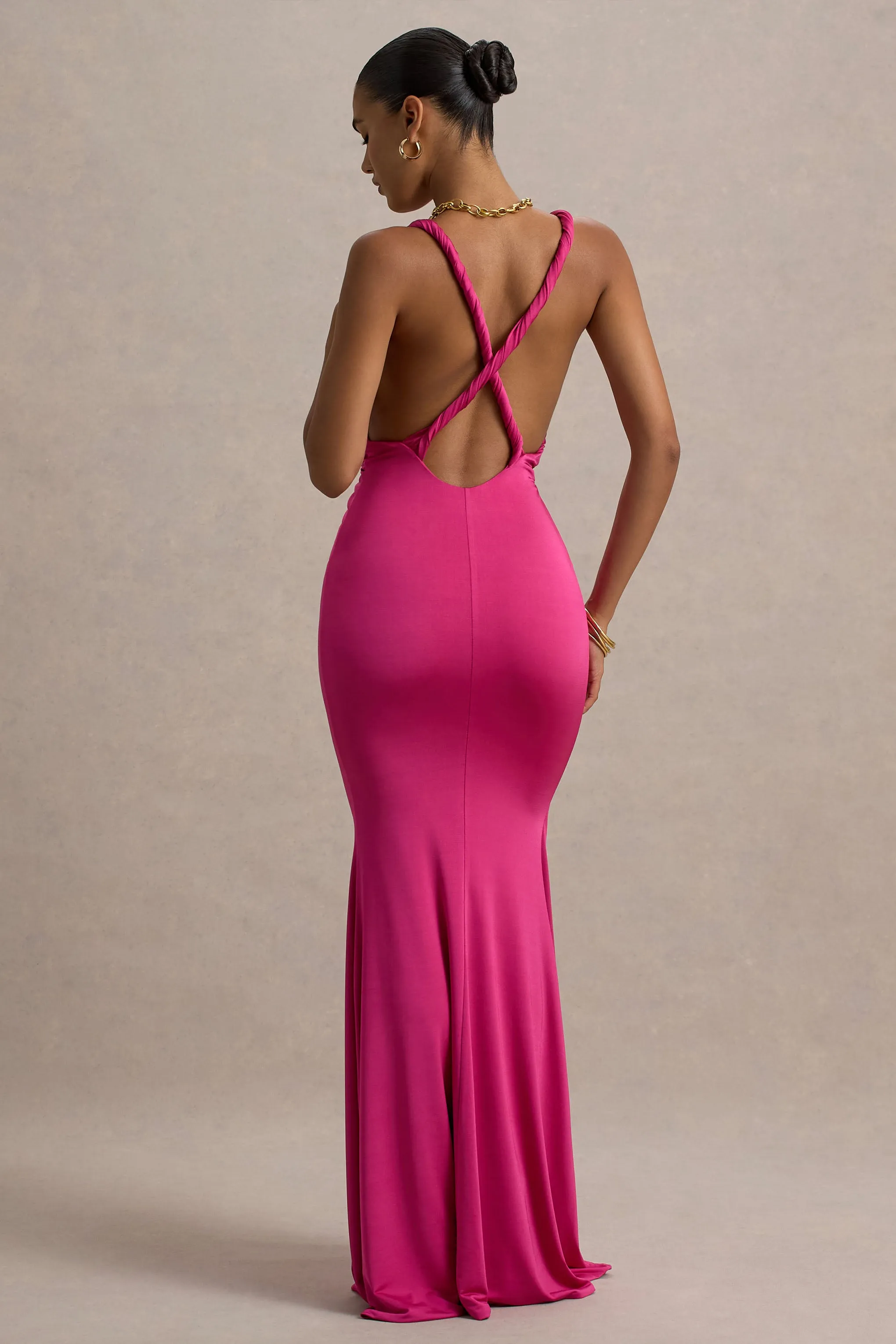 Santez | Hot Pink Twisted Plunge-Neck Maxi Dress sold by Club L London product image thumbnail 2