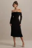 Flatter Me | Black Bardot Midi Dress With Mesh Sleeves sold by Club L London