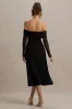 Flatter Me | Black Bardot Midi Dress With Mesh Sleeves sold by Club L London
