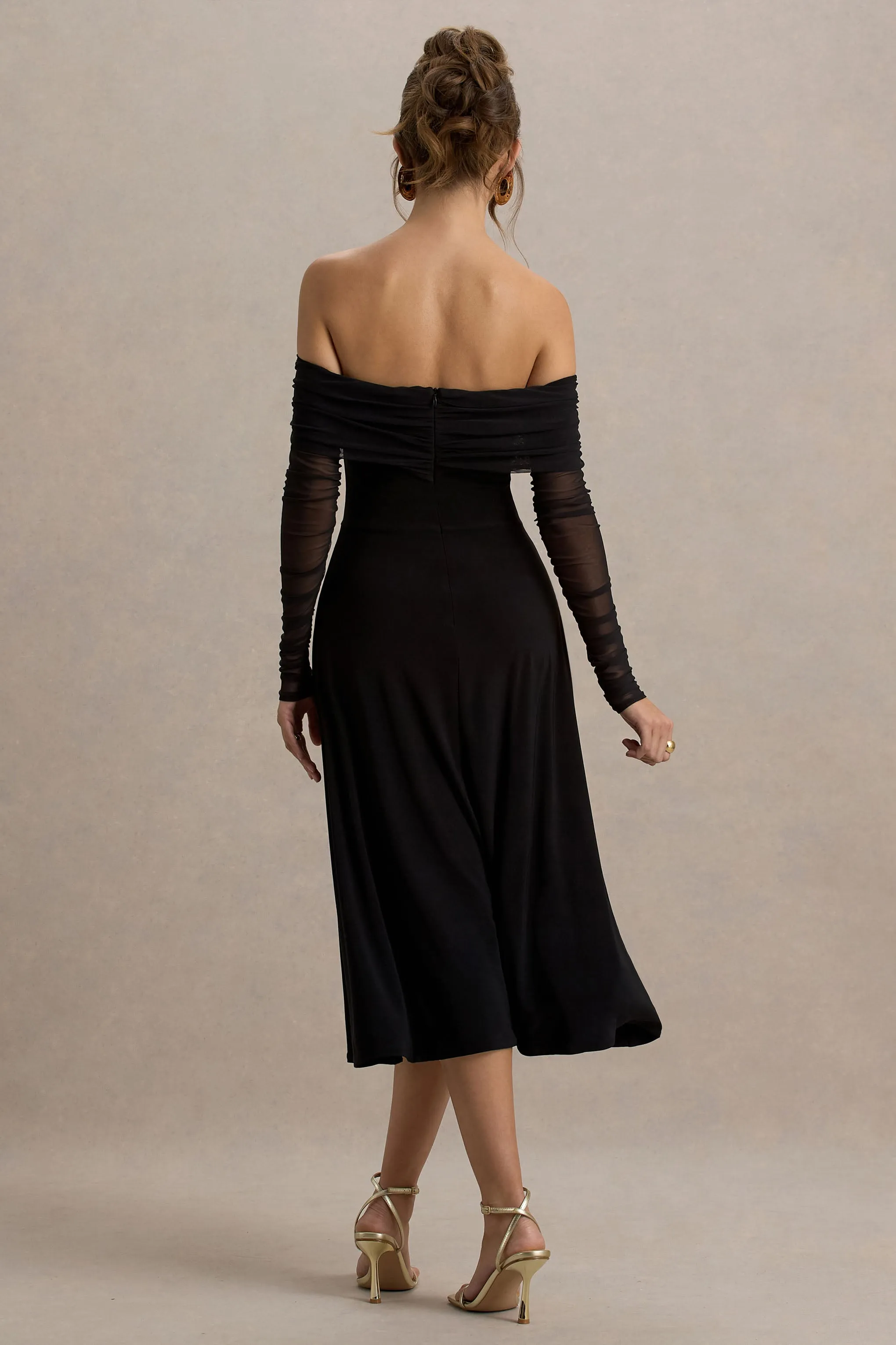Flatter Me | Black Bardot Midi Dress With Mesh Sleeves sold by Club L London product image thumbnail 2