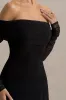 Flatter Me | Black Bardot Midi Dress With Mesh Sleeves sold by Club L London