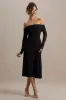 Flatter Me | Black Bardot Midi Dress With Mesh Sleeves sold by Club L London