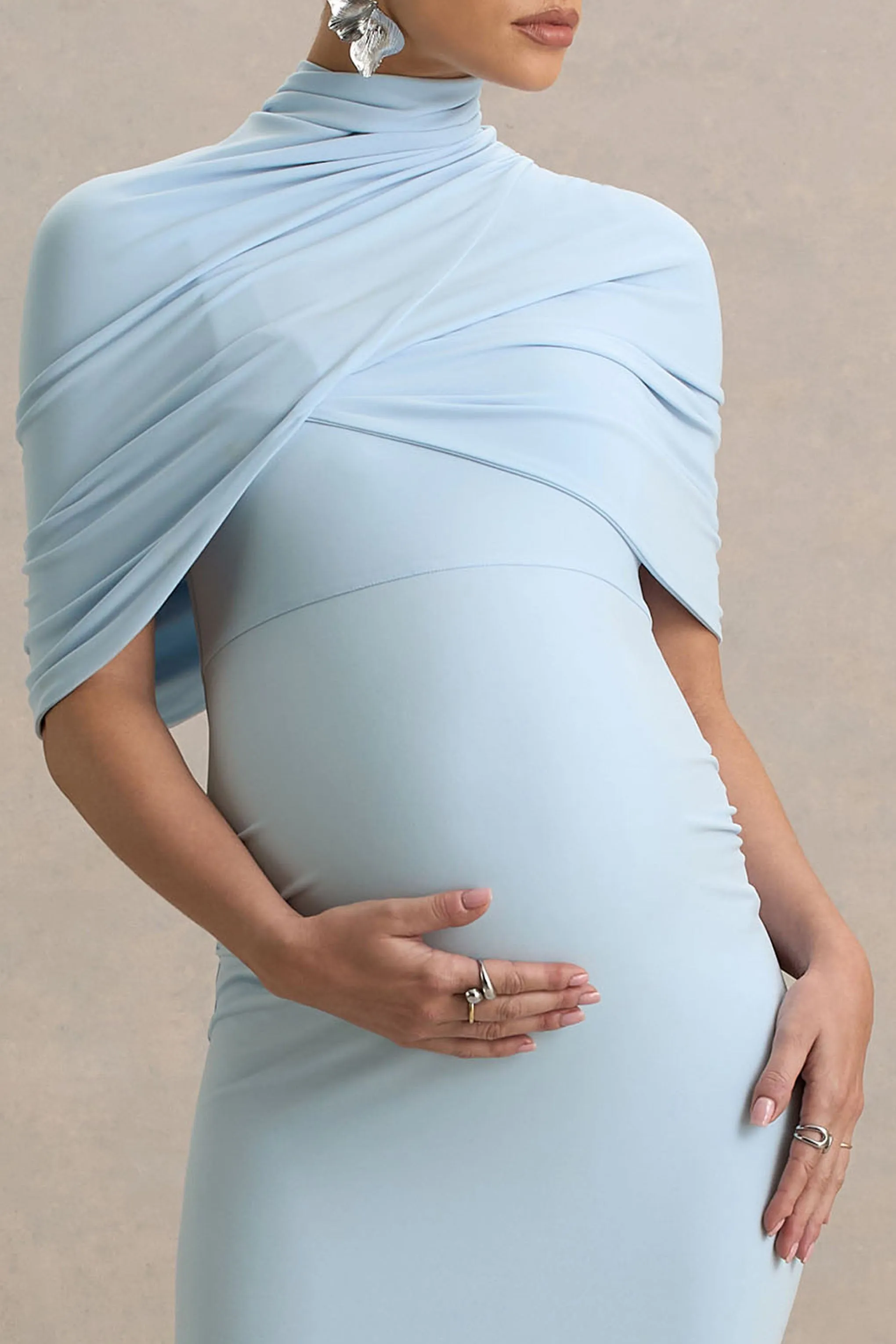 Augustina | Powder Blue Maternity Midi Dress With Cape sold by Club L London product image thumbnail 3
