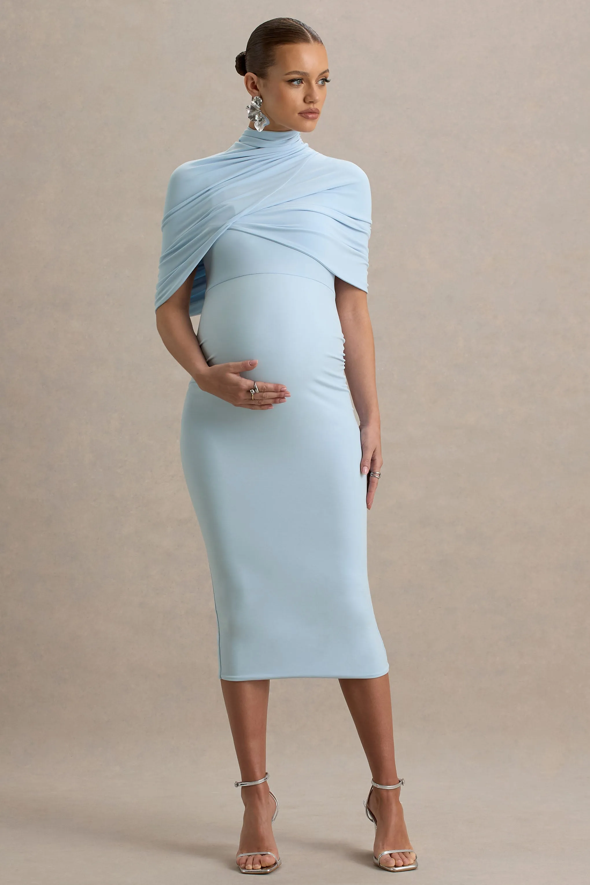 Augustina | Powder Blue Maternity Midi Dress With Cape sold by Club L London product image thumbnail 5