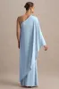Waves | Powder Blue Asymmetric Maternity Maxi Dress With One-Sleeve Cape sold by Club L London