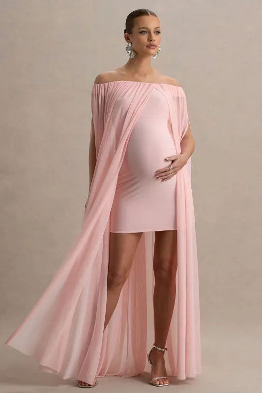 Atmosphere | Pink Bandeau Maternity Mini Dress With Mesh Overlay sold by Club L London
