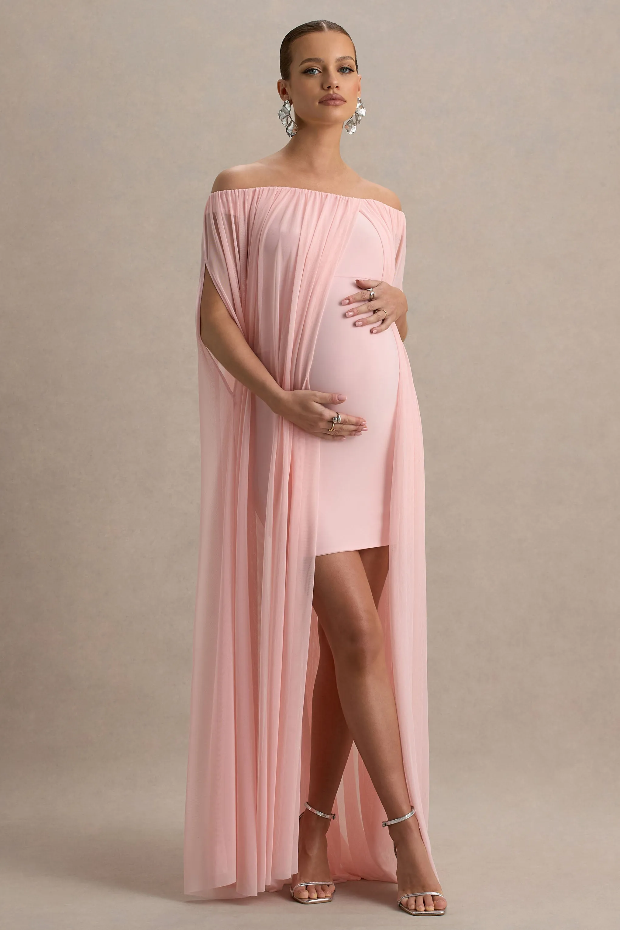 Atmosphere | Pink Bandeau Maternity Mini Dress With Mesh Overlay sold by Club L London product image thumbnail 5