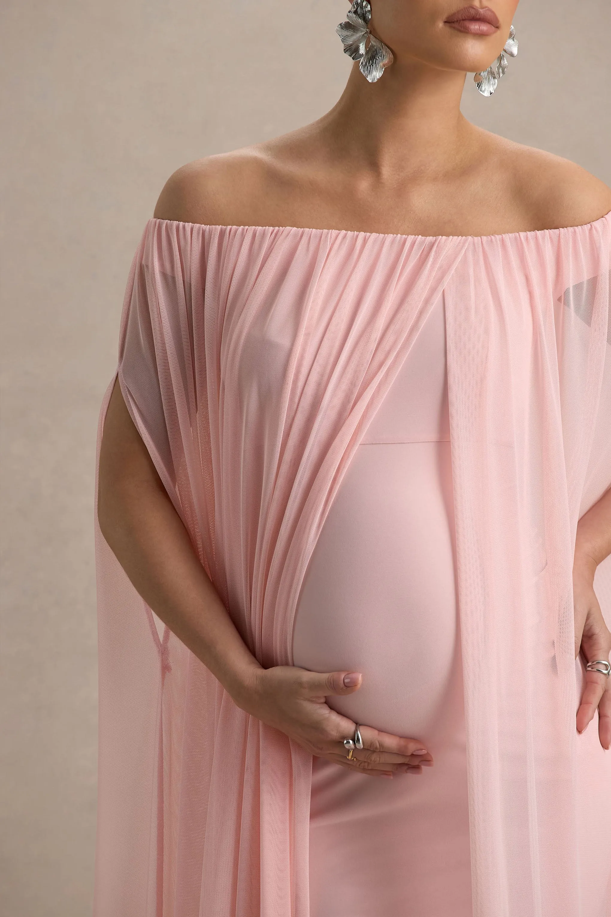 Atmosphere | Pink Bandeau Maternity Mini Dress With Mesh Overlay sold by Club L London product image thumbnail 3