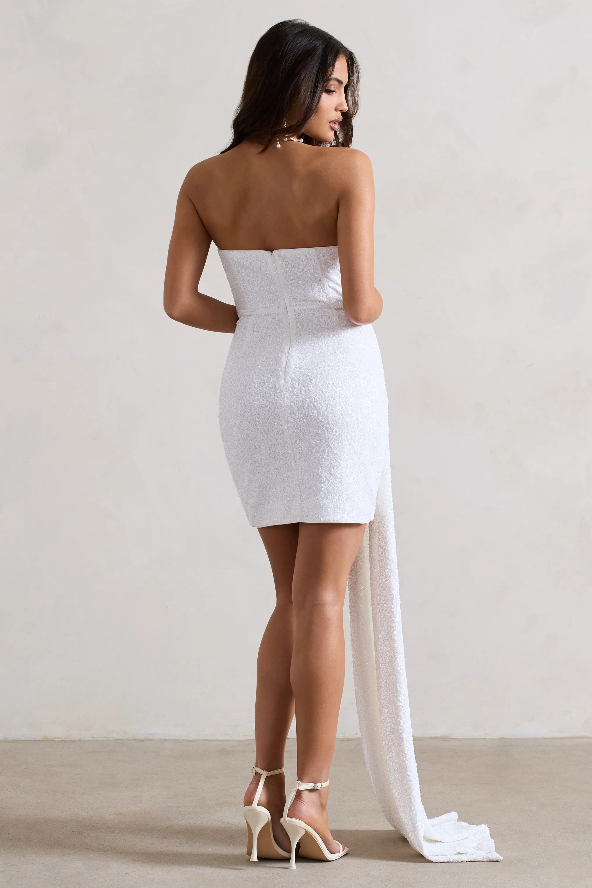 Swiftly | White Sequin Corset Bandeau Mini Dress With Drape sold by Club L London product image thumbnail 3