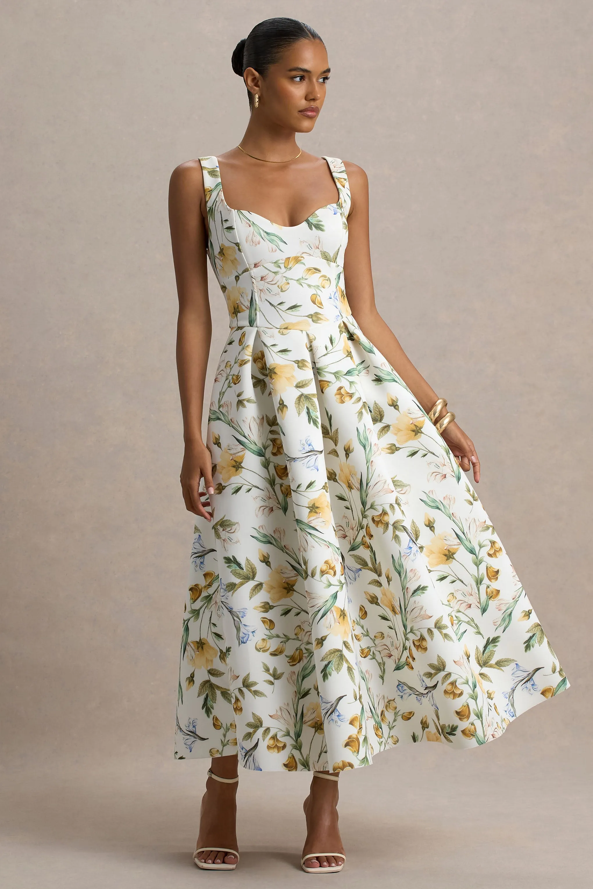 Rosemary | Floral Print Sweetheart Midi Dress With Drop Waist sold by Club L London product image thumbnail 5