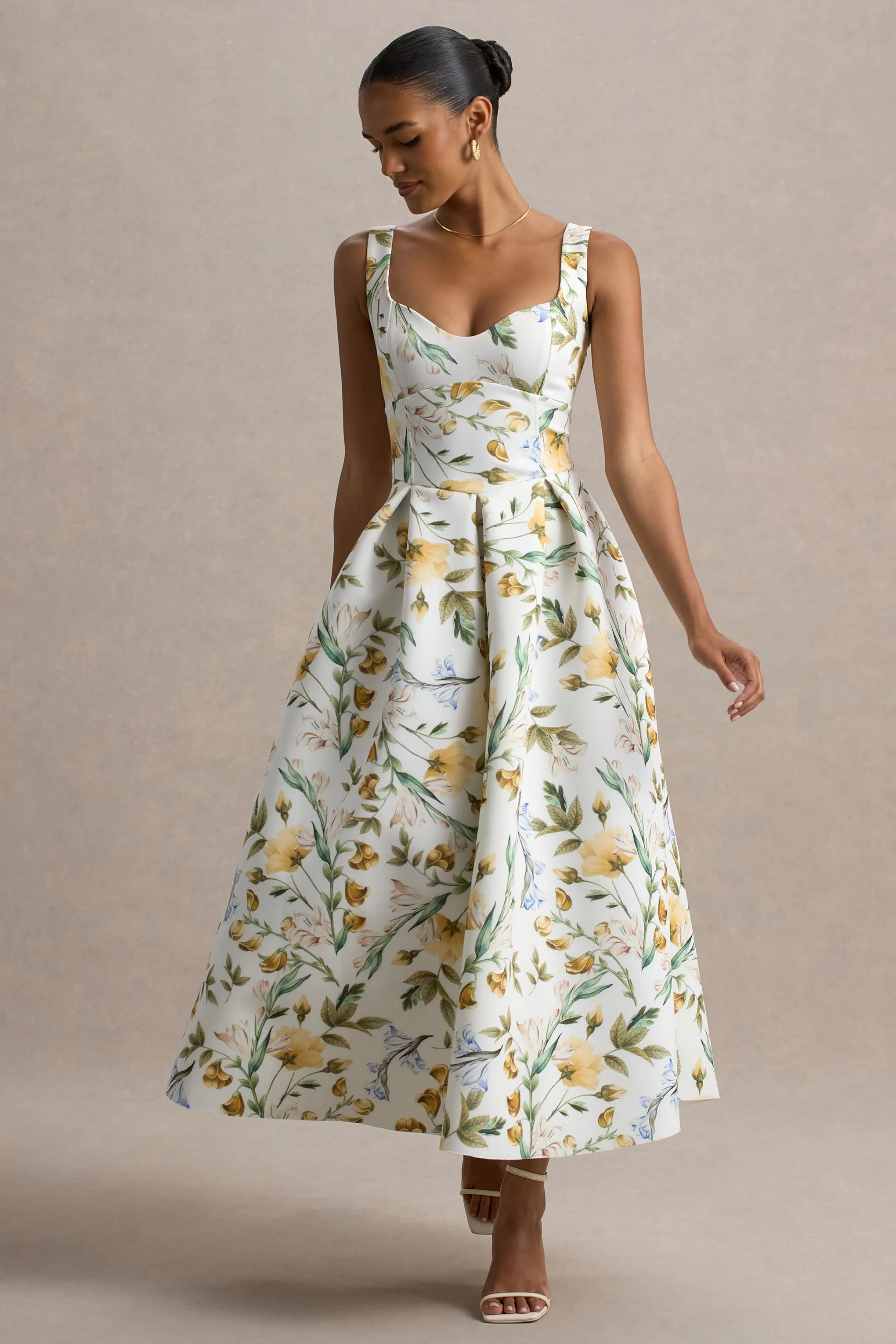 Rosemary | Floral Print Sweetheart Midi Dress With Drop Waist sold by Club L London product image thumbnail 2