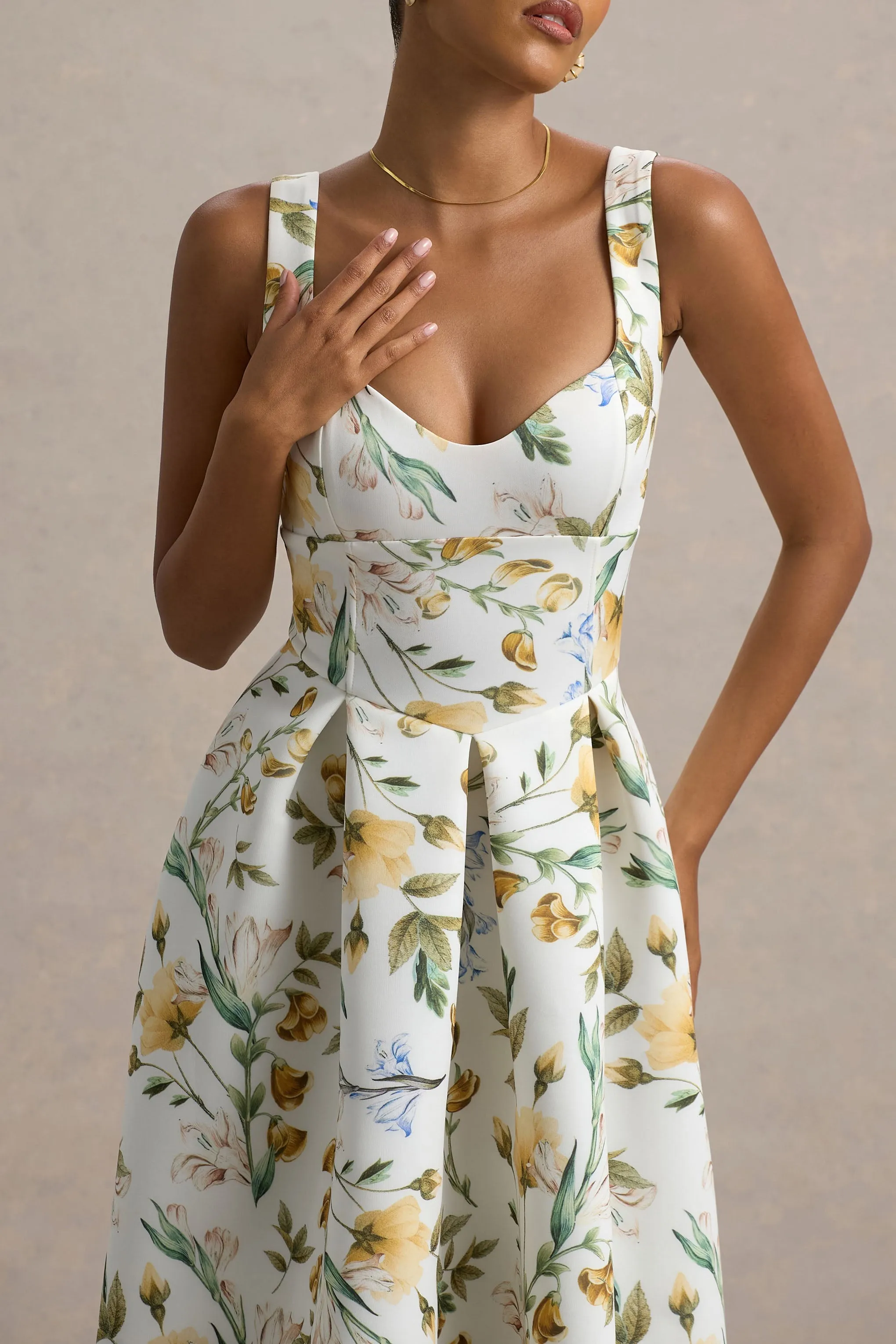 Rosemary | Floral Print Sweetheart Midi Dress With Drop Waist sold by Club L London product image thumbnail 4