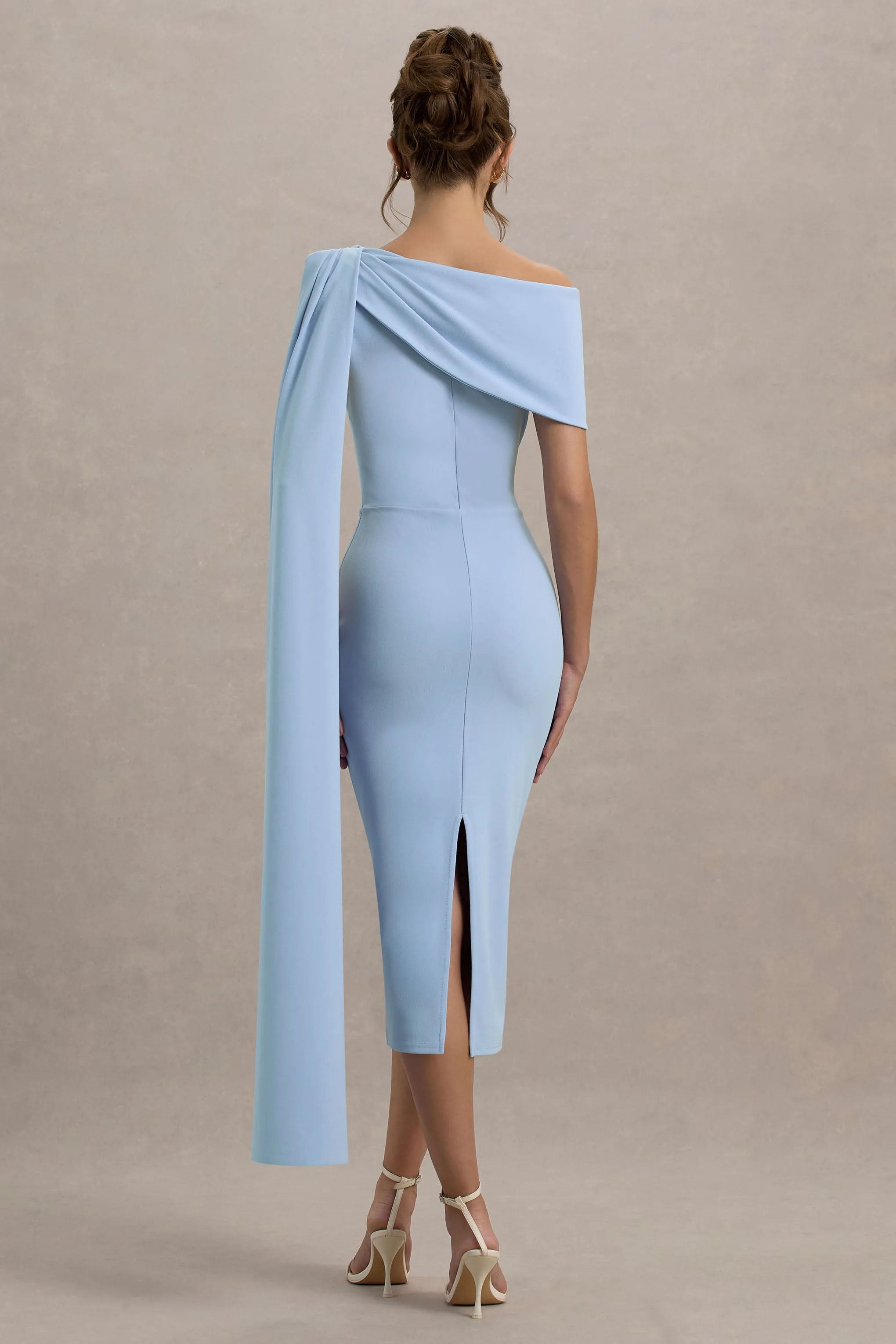 Niamh | Powder Blue Asymmetric Midi Dress With Drape sold by Club L London product image thumbnail 2