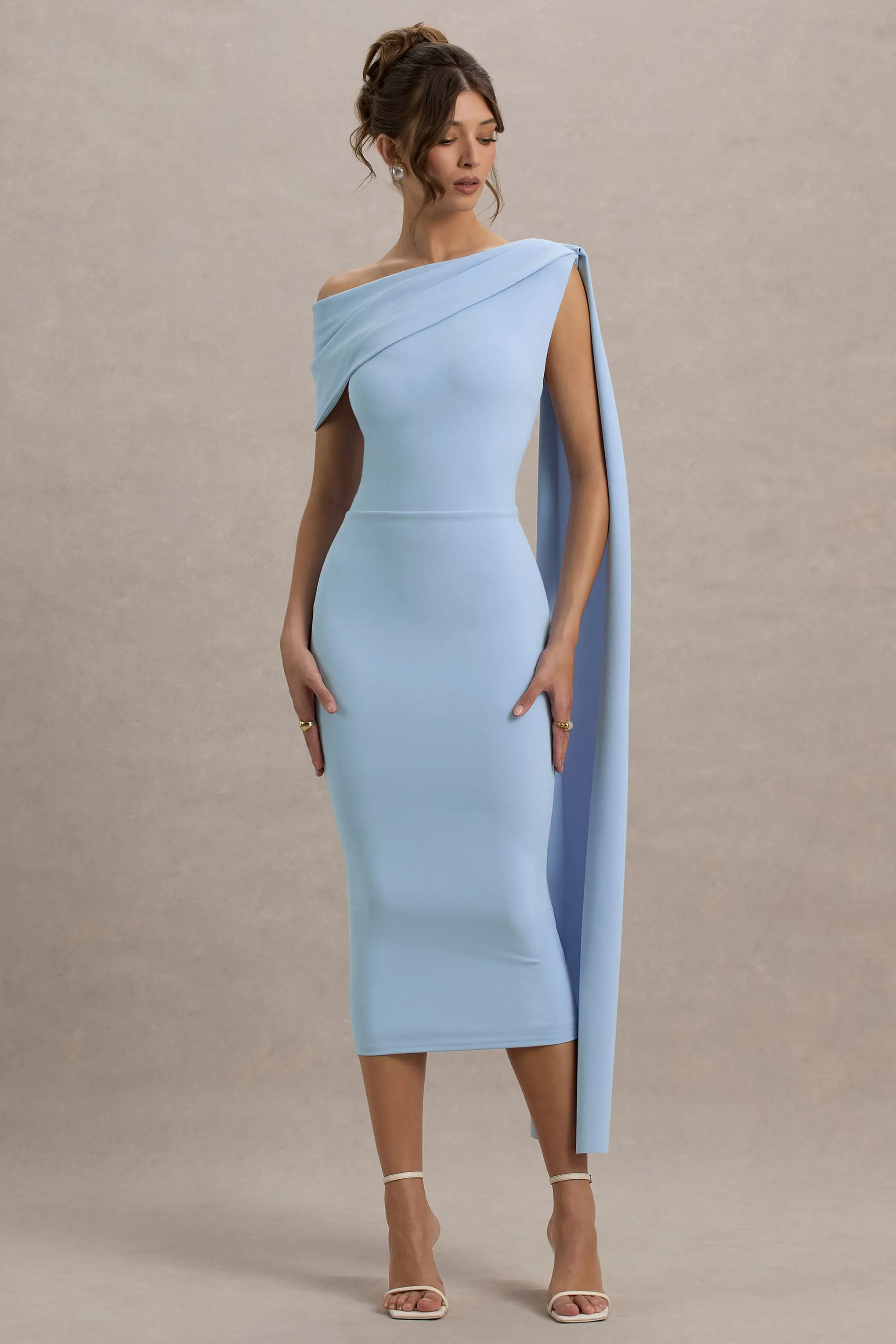 Niamh | Powder Blue Asymmetric Midi Dress With Drape sold by Club L London product image thumbnail 5