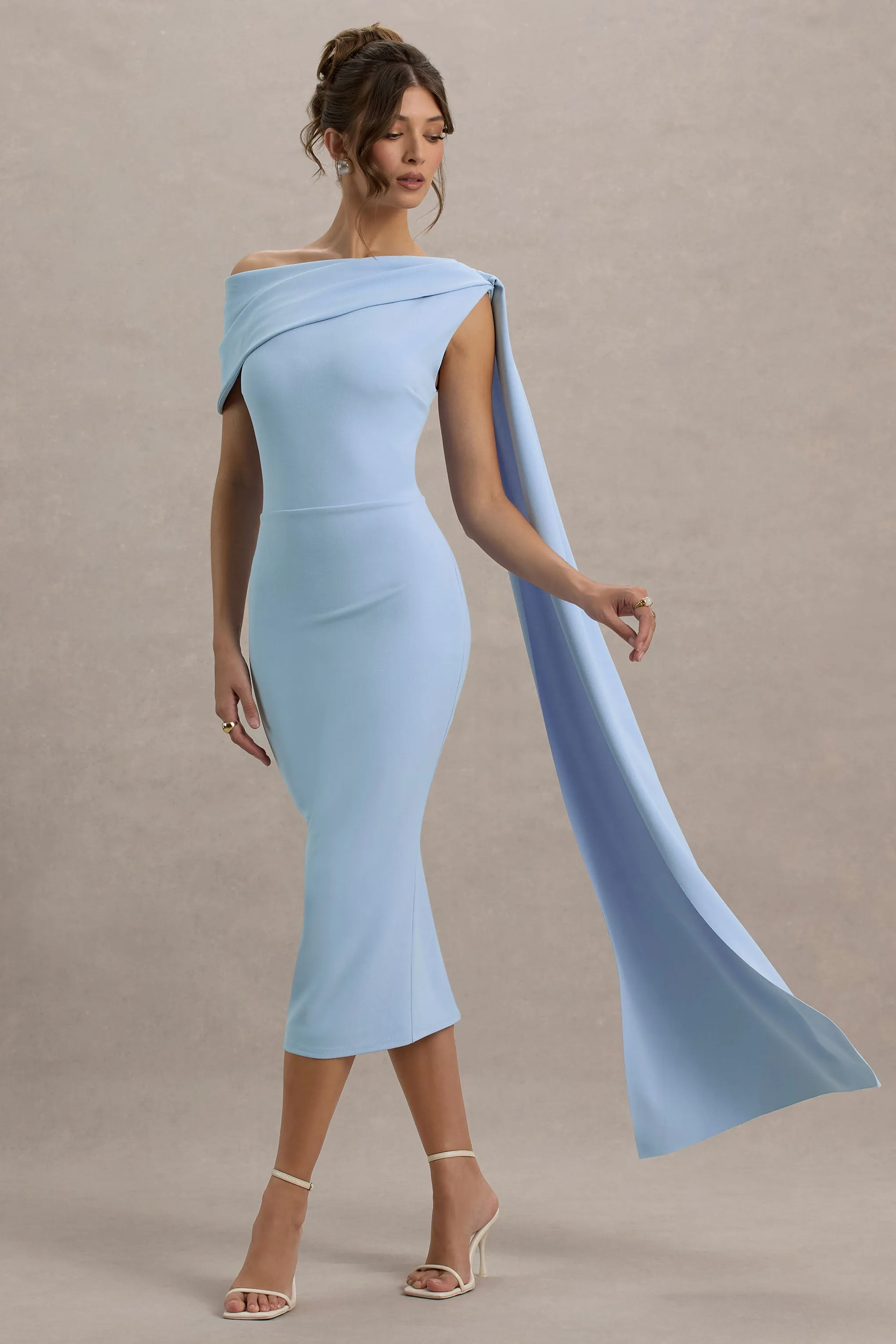 Niamh | Powder Blue Asymmetric Midi Dress With Drape sold by Club L London product image thumbnail 4