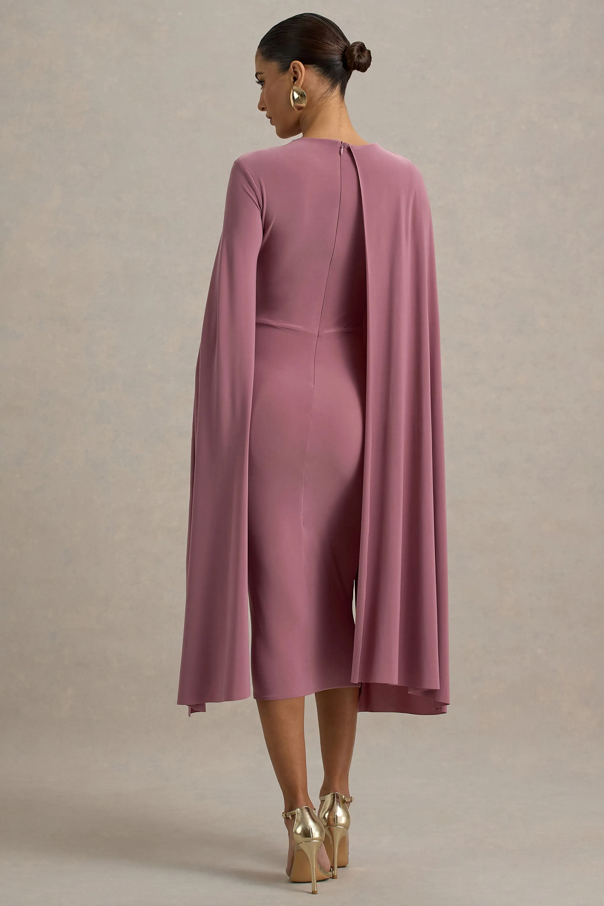 Marysol | Dusky Rose Asymmetric Cape Midi Dress sold by Club L London product image thumbnail 2