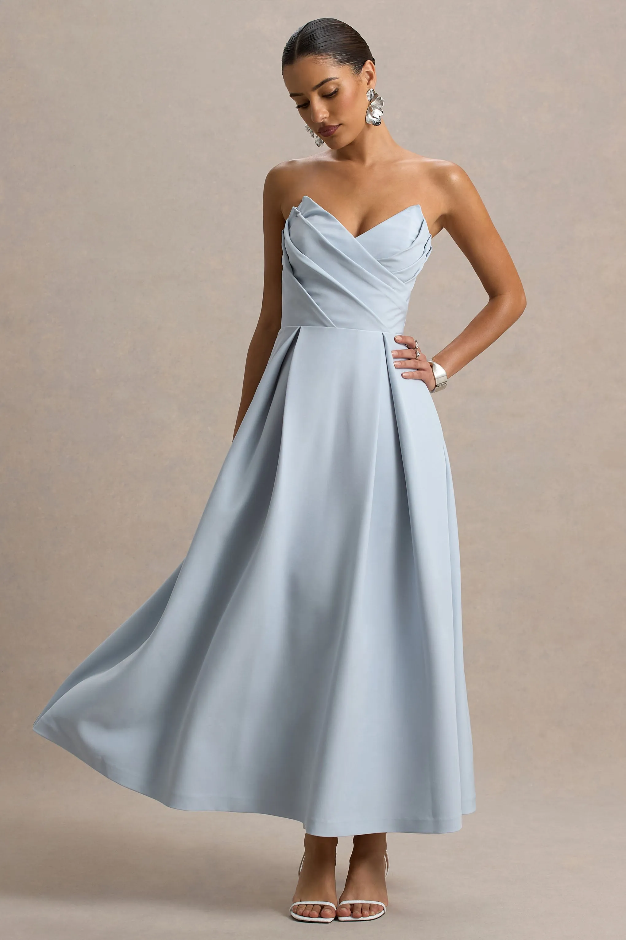 Reigning Beauty | Powder Blue Sweetheart Midi Dress With Volume Hem sold by Club L London product image thumbnail 5