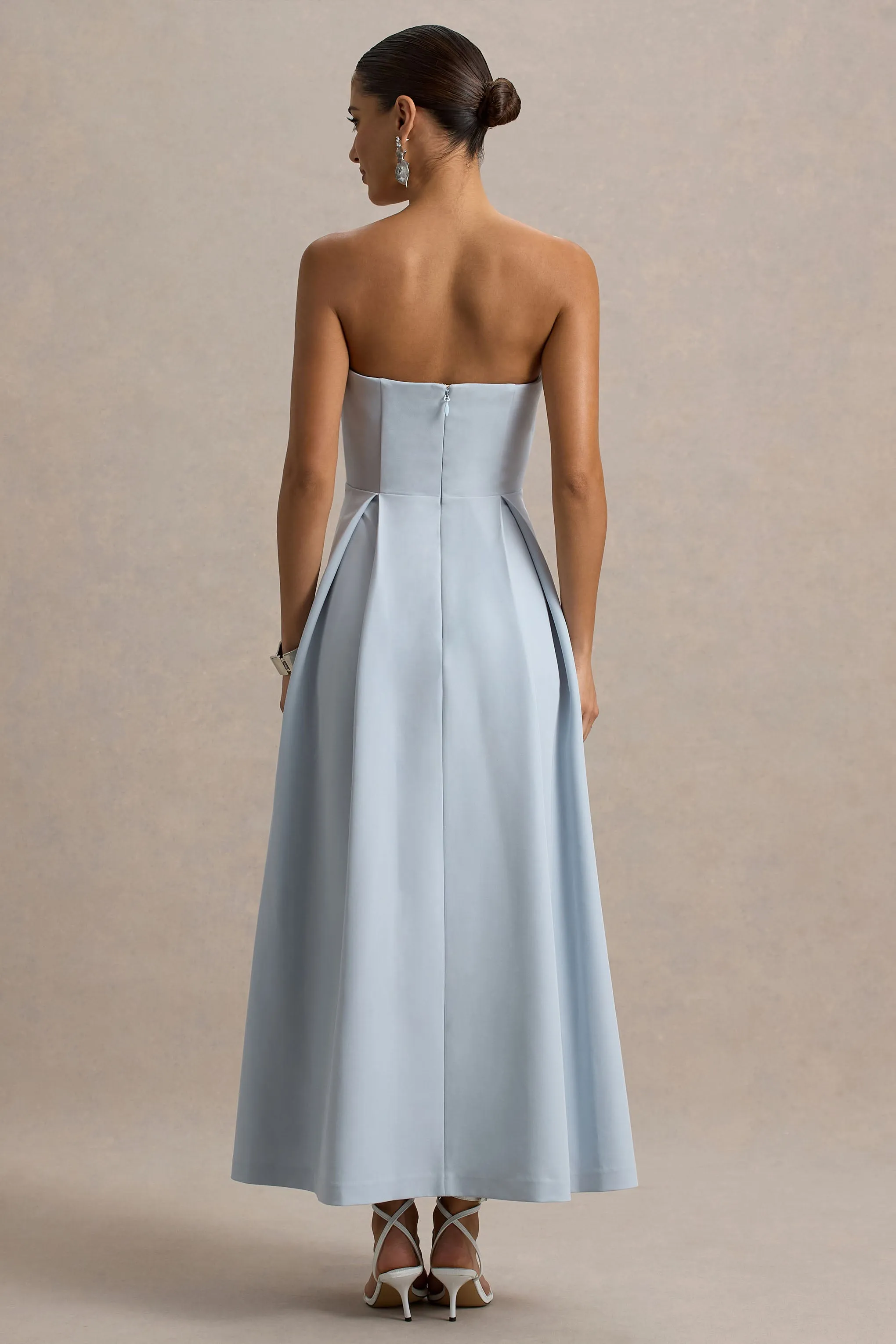 Reigning Beauty | Powder Blue Sweetheart Midi Dress With Volume Hem sold by Club L London product image thumbnail 2