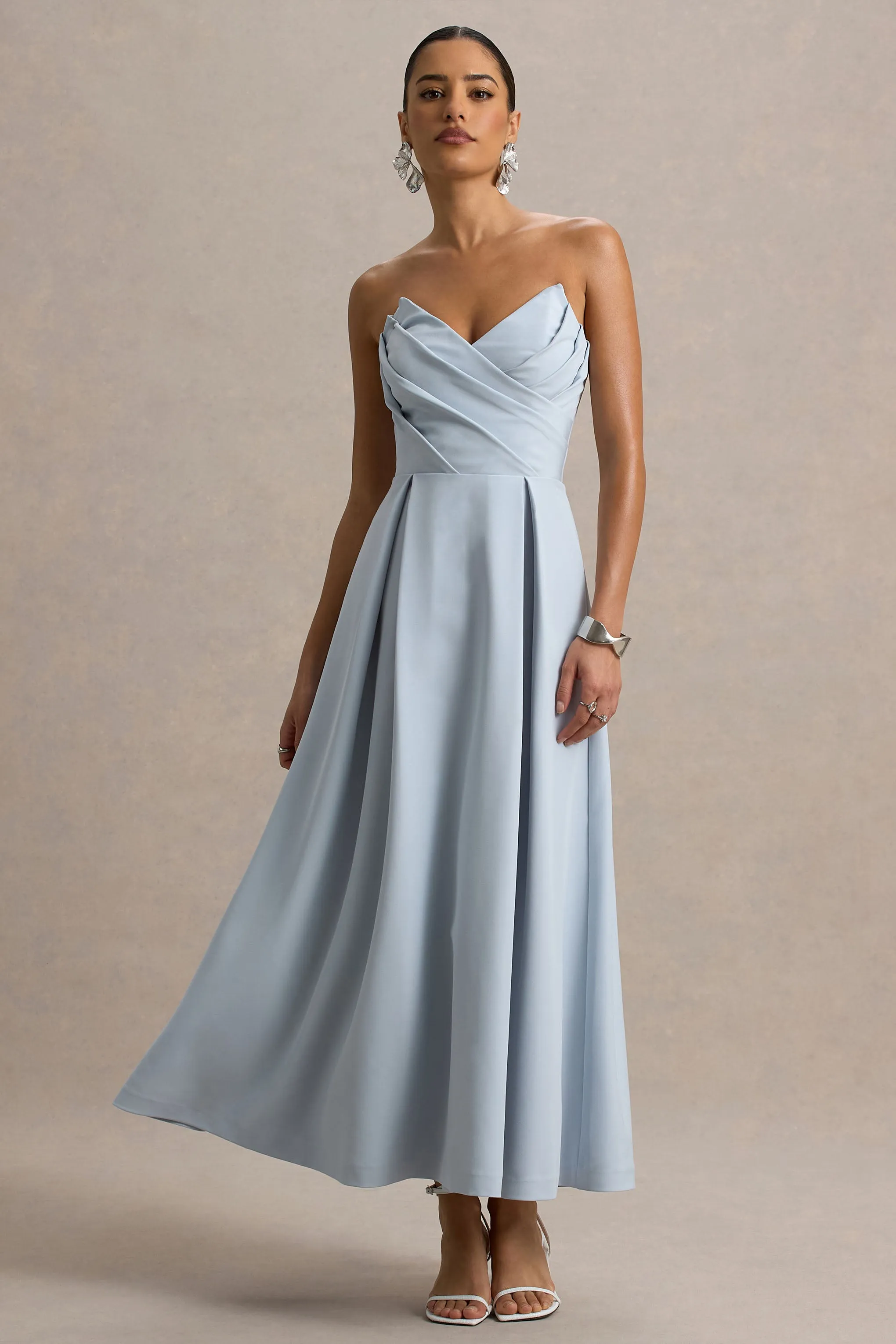 Reigning Beauty | Powder Blue Sweetheart Midi Dress With Volume Hem sold by Club L London product image thumbnail 4