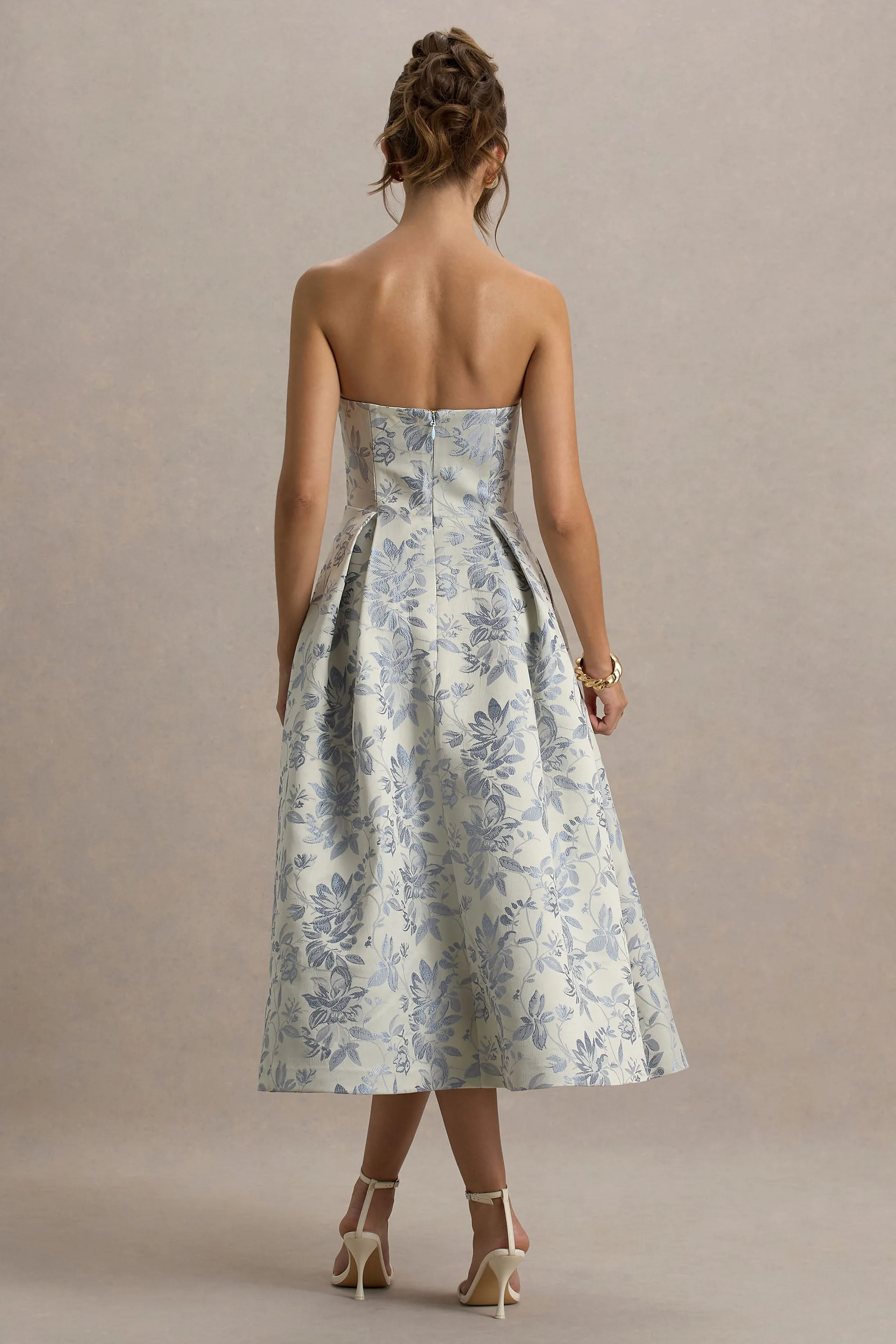 One Wish | Light Blue Jacquard Sweetheart Midi Dress sold by Club L London product image thumbnail 2