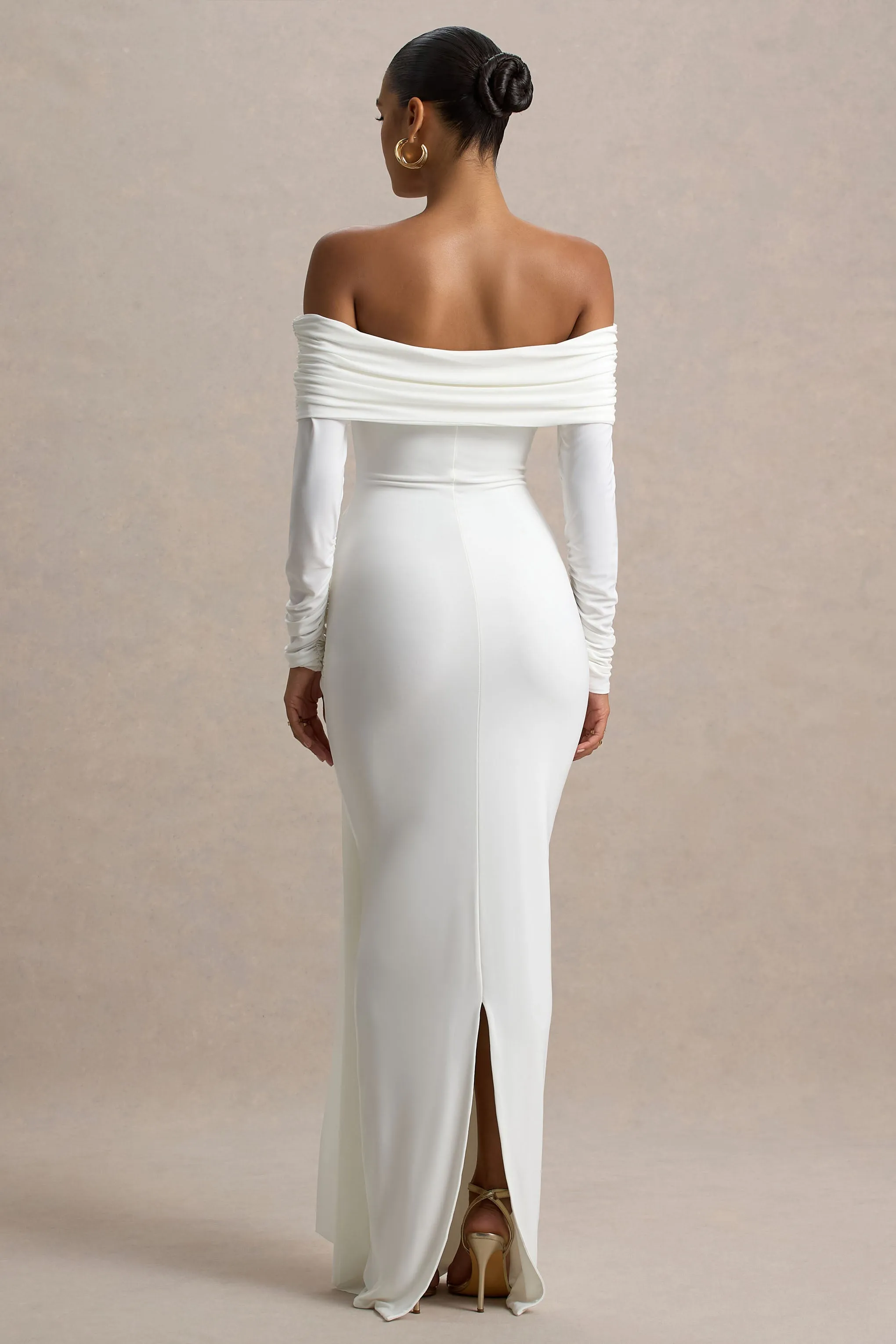 Jovie | White Bardot Wrap Maxi Dress With Sash Detail sold by Club L London product image thumbnail 2