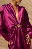 Tina | Pink Satin Plunge-Neck Embellished Maxi Dress sold by Club L London