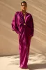 Tina | Pink Satin Plunge-Neck Embellished Maxi Dress sold by Club L London