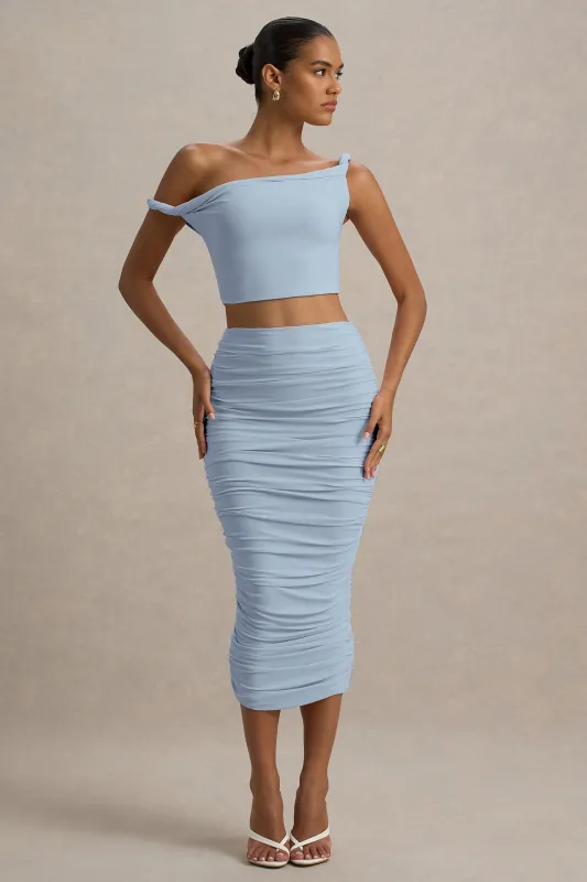 Lively | Powder Blue Ruched Midi Skirt sold by Club L London