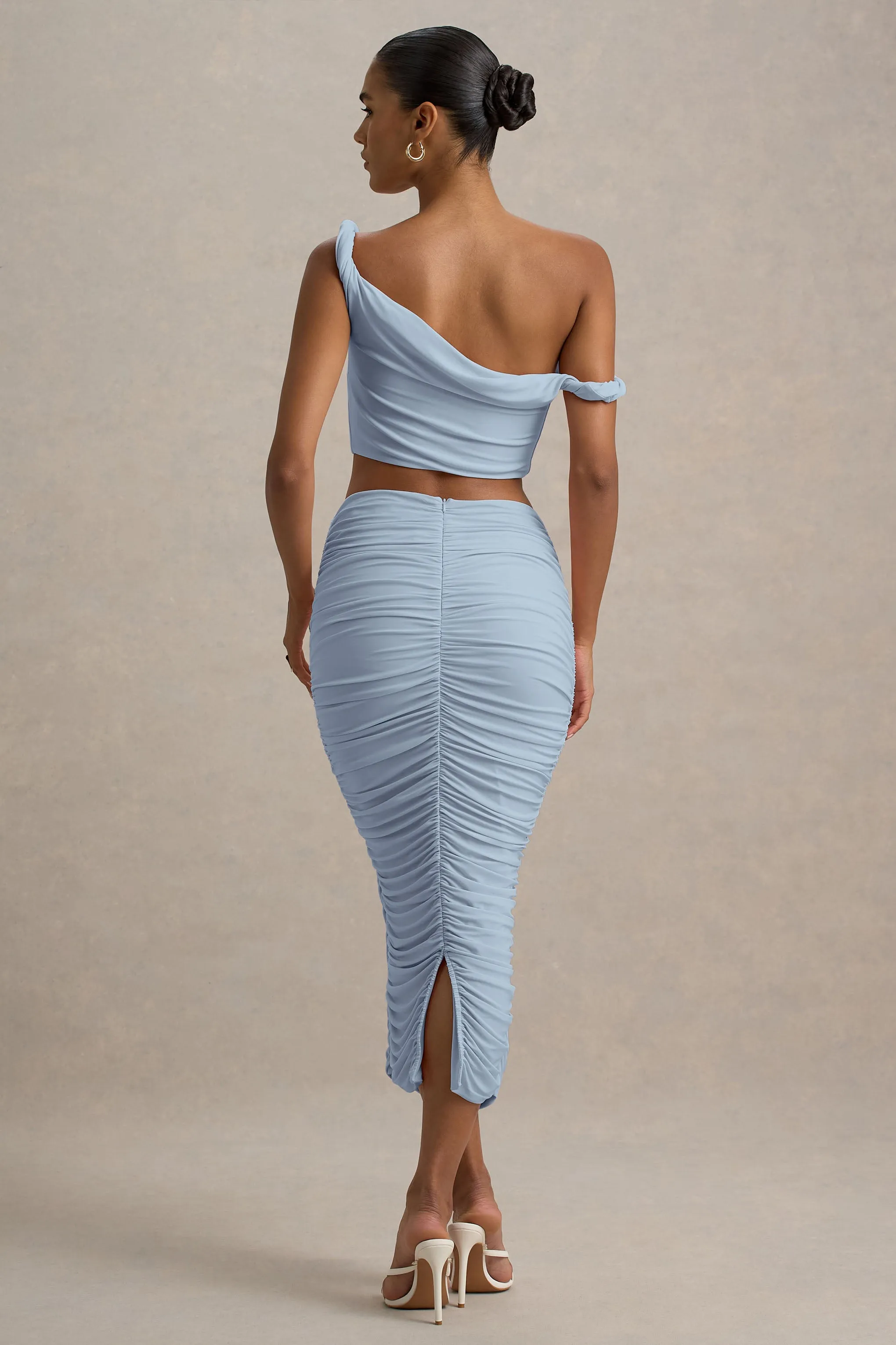 Lively | Powder Blue Ruched Midi Skirt sold by Club L London product image thumbnail 2