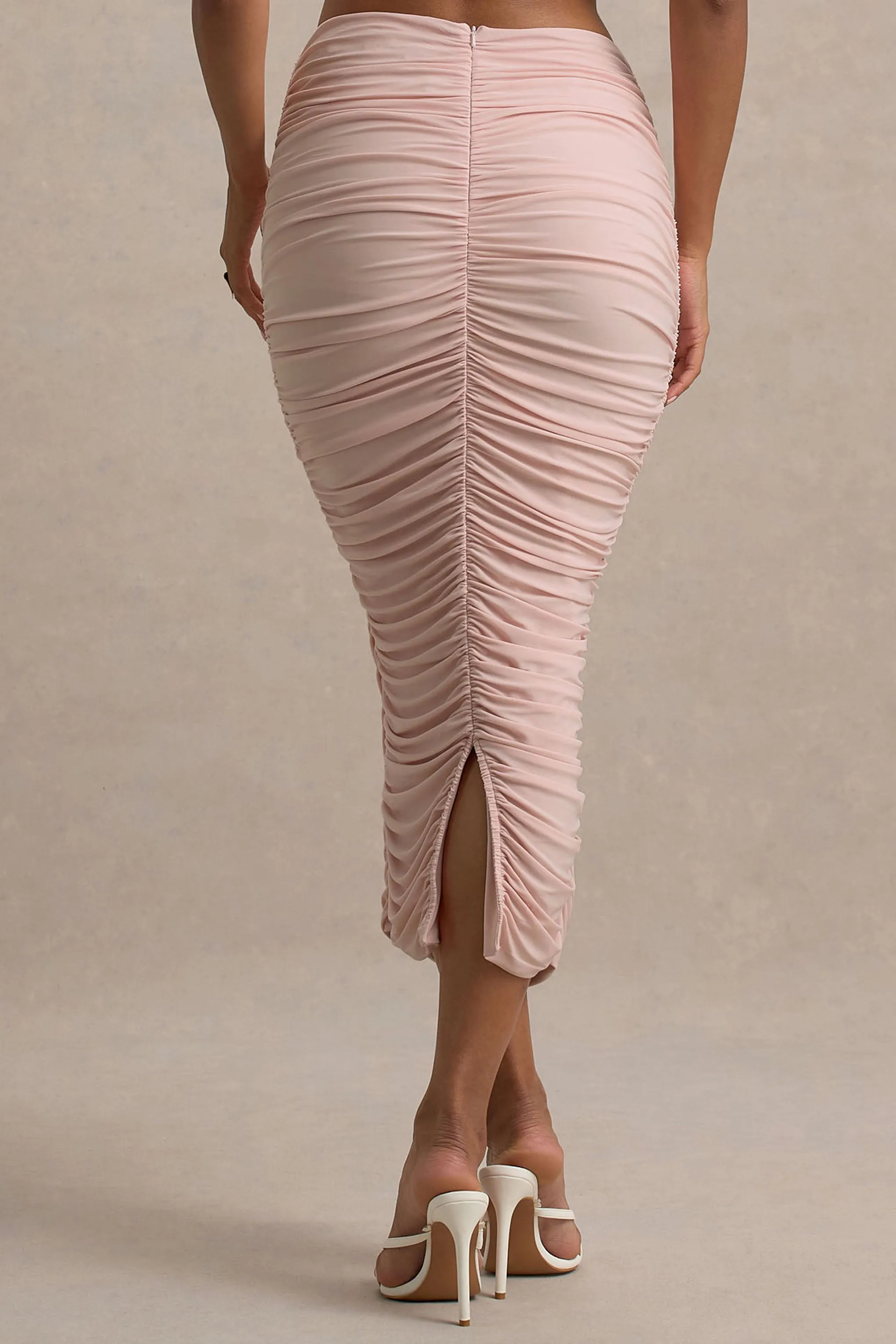 Lively | Light Pink Ruched Midi Skirt sold by Club L London product image thumbnail 4