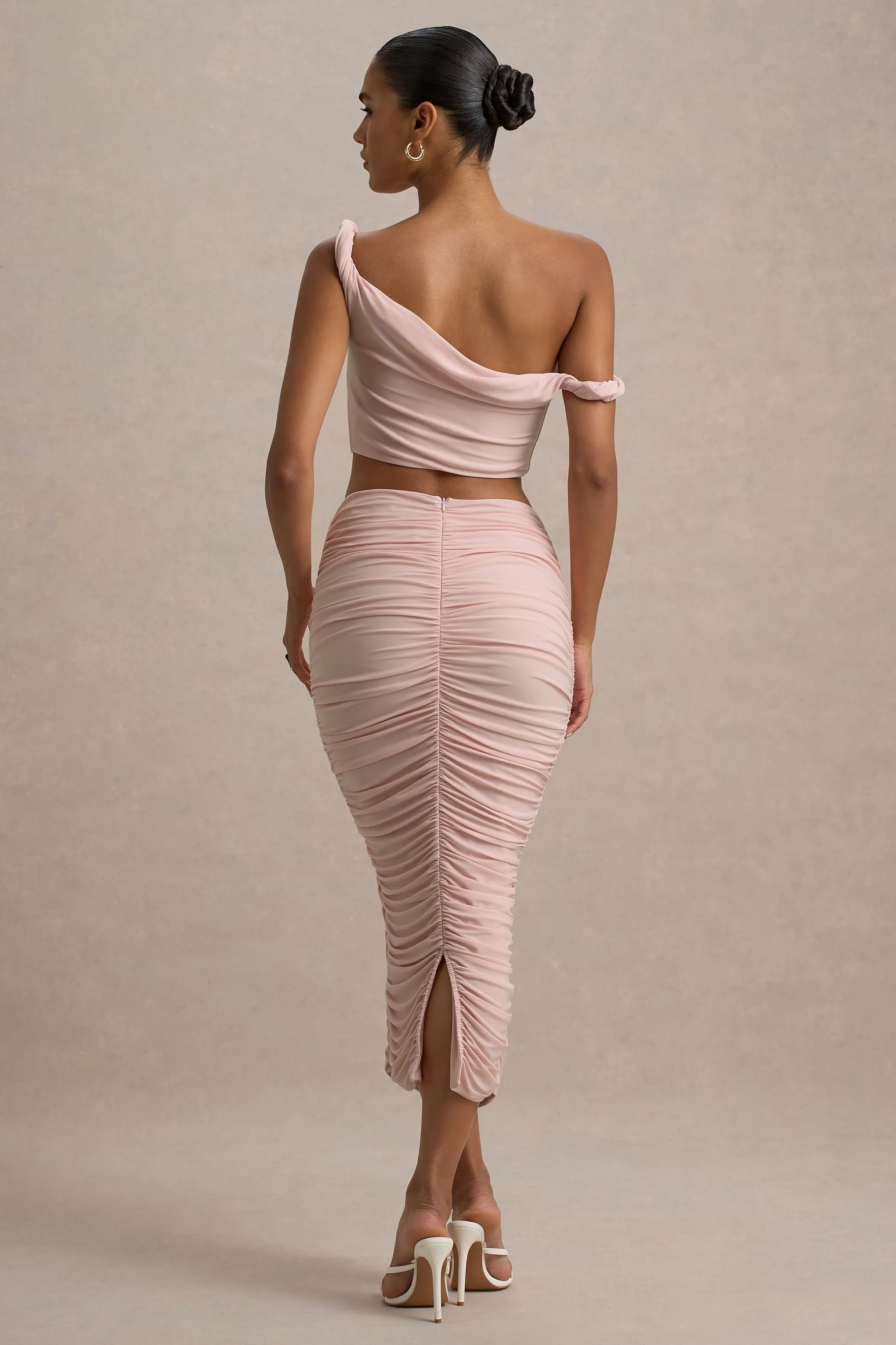 Lively | Light Pink Ruched Midi Skirt sold by Club L London product image thumbnail 2