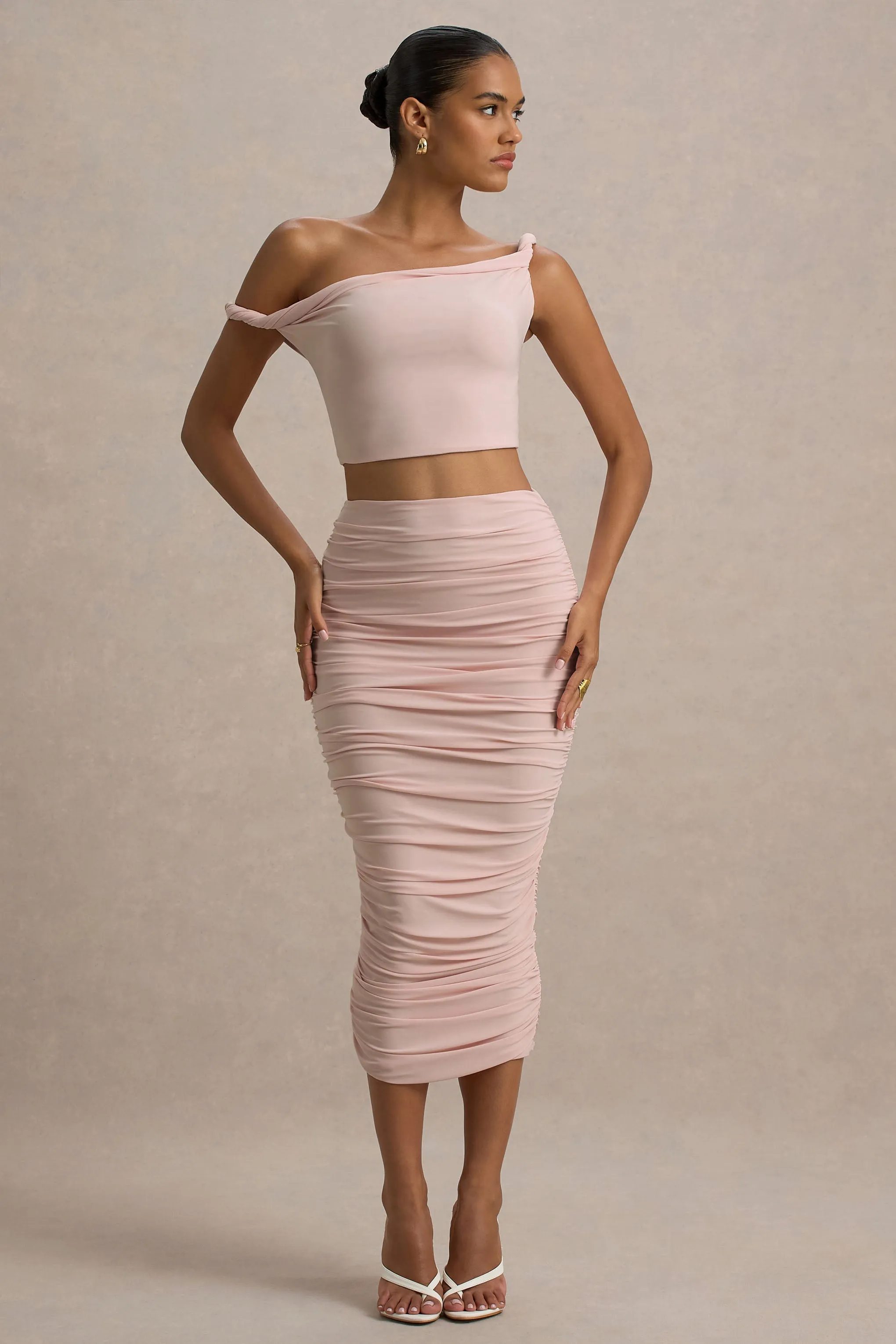 Lively | Light Pink Ruched Midi Skirt sold by Club L London product image thumbnail 5